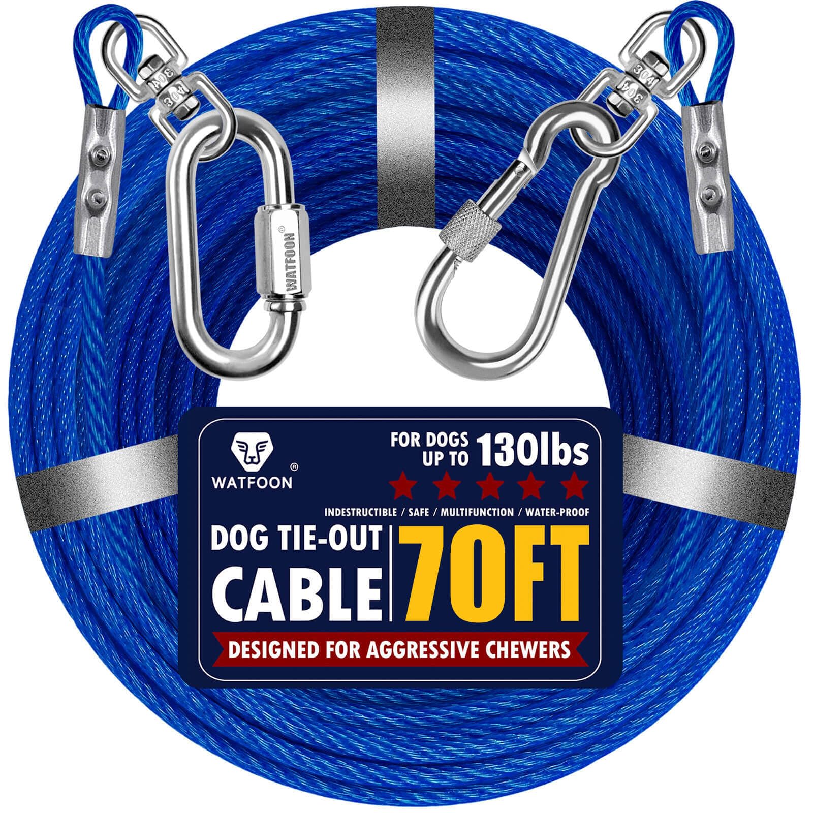 Dog Leads for Yard, 70ft Tie Out Runner Steel Wire Cable, Heavy Duty Pet Tether Chains for Dogs Up to 130 Lbs, Outside, Camping, Park (70ft-Blue) โ image 1