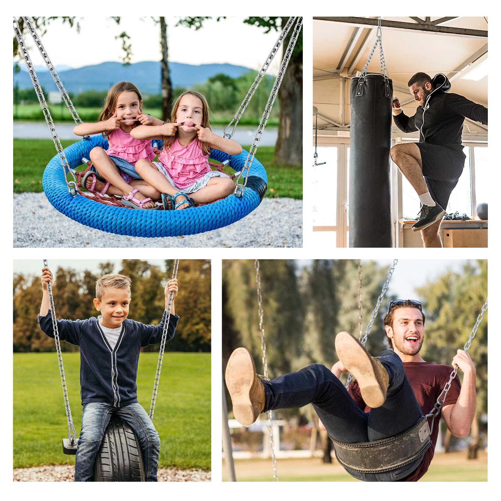 Confezione da 2 catene per sacco da boxe, resistenti catene altalena da appendere con 4 moschettoni, capacità 250 kg, kit hardware per amaca, altalena, amache, trapezio, yoga, palestra interna ed