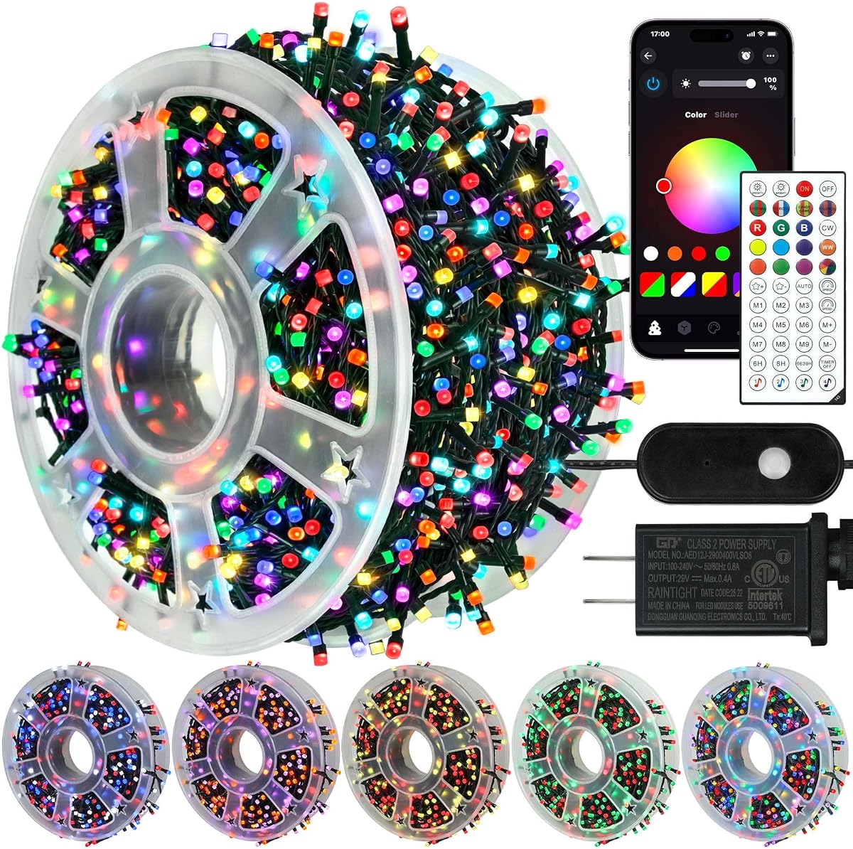 Kemooie 164 pies 500 luces LED de Navidad al aire libre, luces cambiantes de color RGB con control remoto y aplicación, 9 modos de enchufe de alambre verde luces de hadas para interior al aire libre habitación jardín árbol de Navidad decoración de fiesta