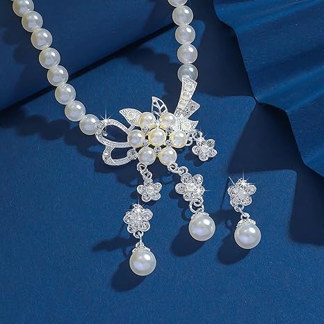 Collier de mariage de mariée exagéré boucles d'oreilles goutte fleur mélange cou