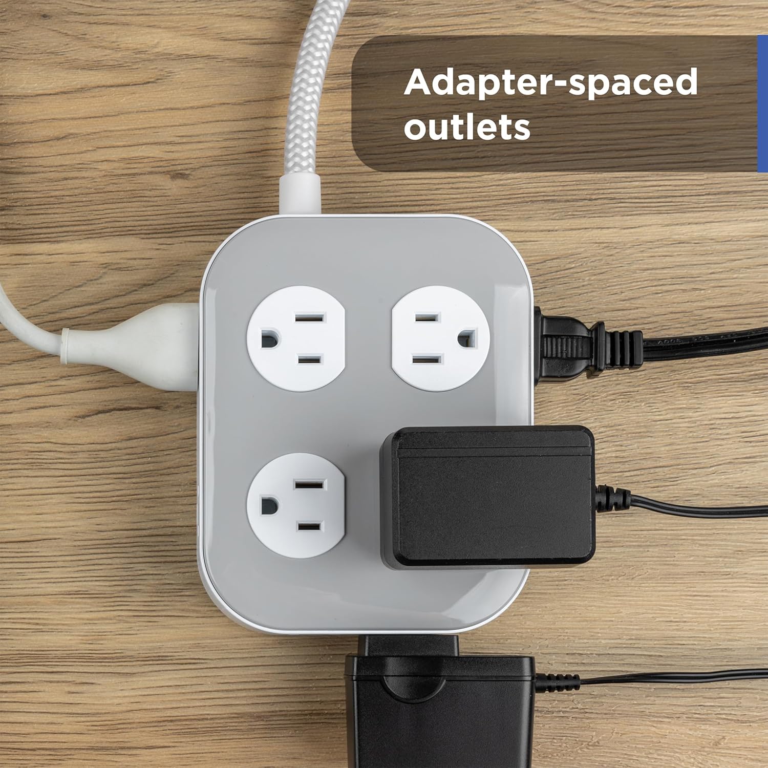 GE UltraPro 10-Outlet Surge Protector, 2100 Joules, 4ft Braided Extension Cord, Flat Plug, Power Strip with Wide-Spaced Outlets, Gray/White, 84860