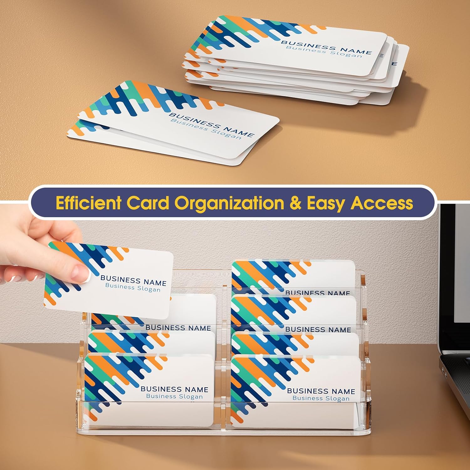 MaxGear 8 Pack Acrylic Business Card Holder for Desk, Clear Desktop Business Card Display Stand with 8 Pockets, 4-Tier Freestanding Card Organizer for Office, Reception, Countertop