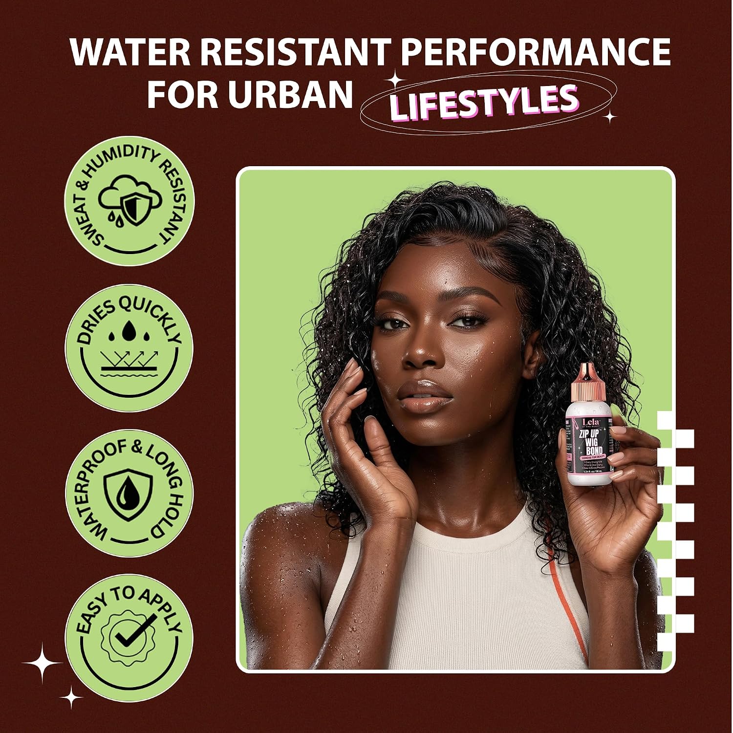 Lela Beauty Zip Up™ Wig Bond Liquid Adhesive with Crazy Strong Hold, Fast & Clear Drying for Lace Fronts - Water & Sweat Resistant Ideal for Long Wear & Active Use - 1.34 fl oz