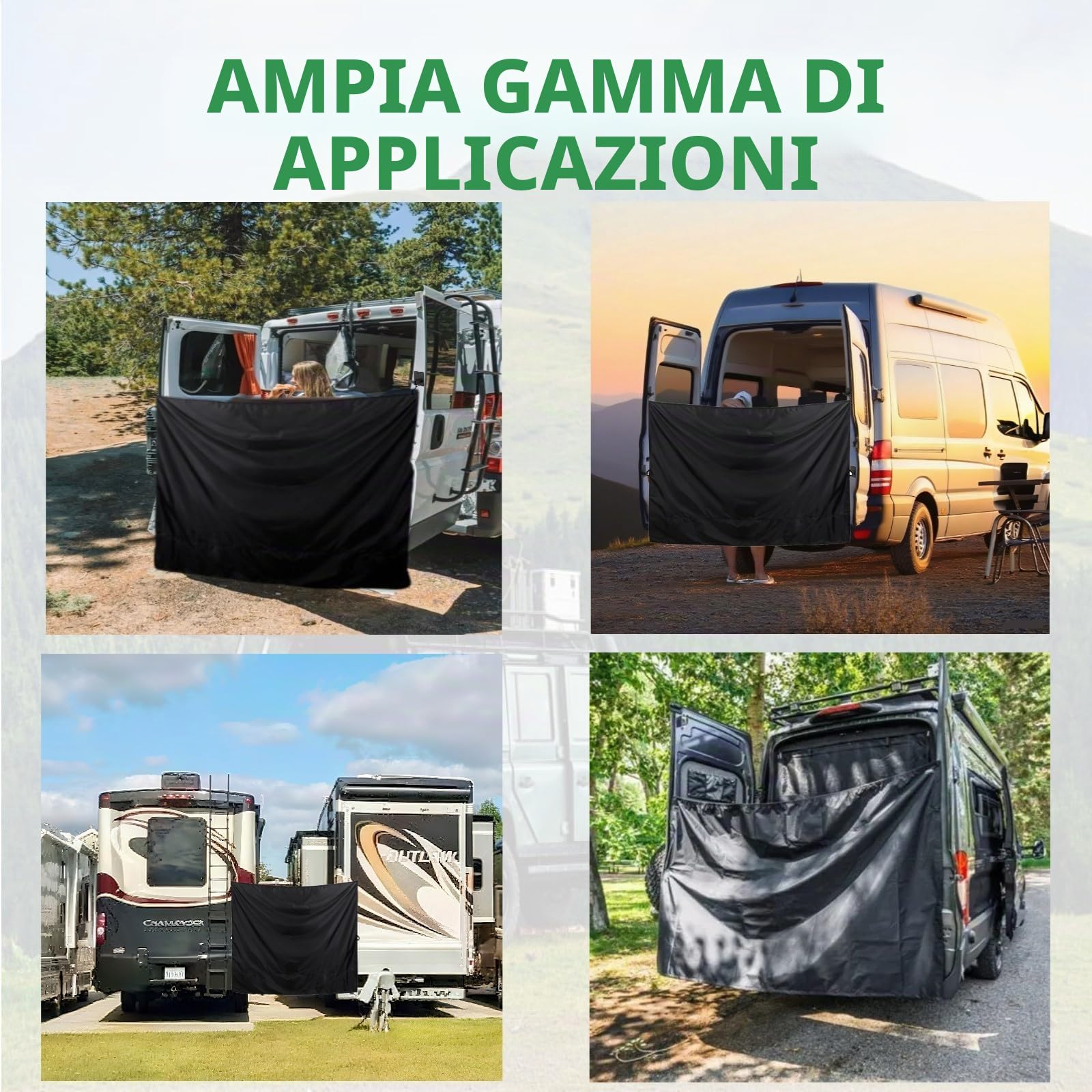 Tenda da Doccia per Porta Posteriore RV, 220x145cm / 86x57pollici 420D Panno Oxford Regolabile Impermeabile Tenda Cambiante Privacy con Gancio Magnetico per VW, Sprinter, Ram Promaster,Transit