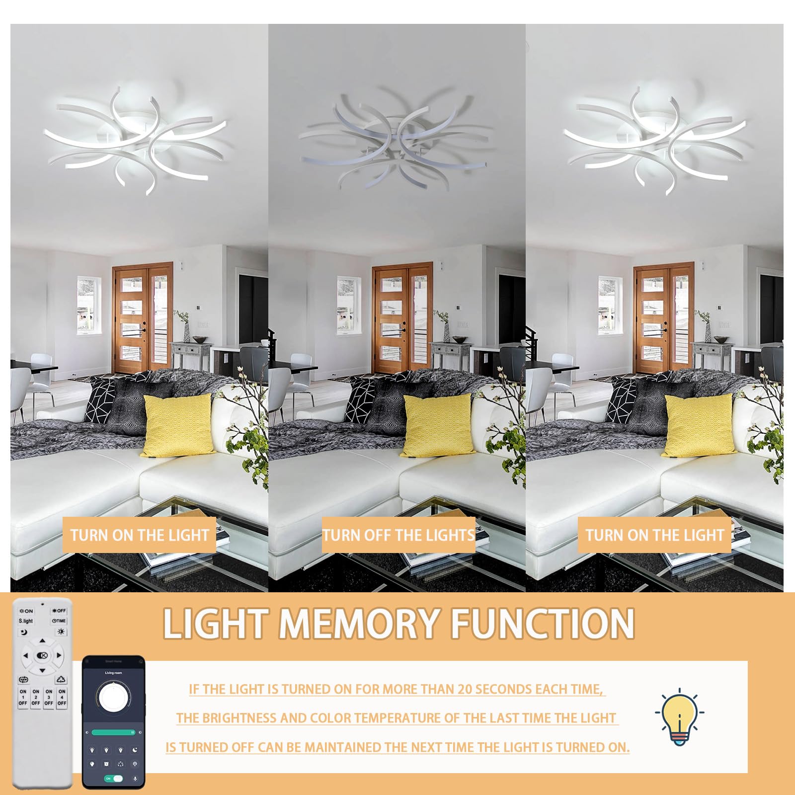 Smart Lampadario Soggiorno con Telecomando e APP, Creativo Plafoniera LED Dimmerabile con Funzione di Memoria Nessuno Sfarfallio Protezione Degli Occhi Lampada Cameretta Cucina Ufficio-60CM