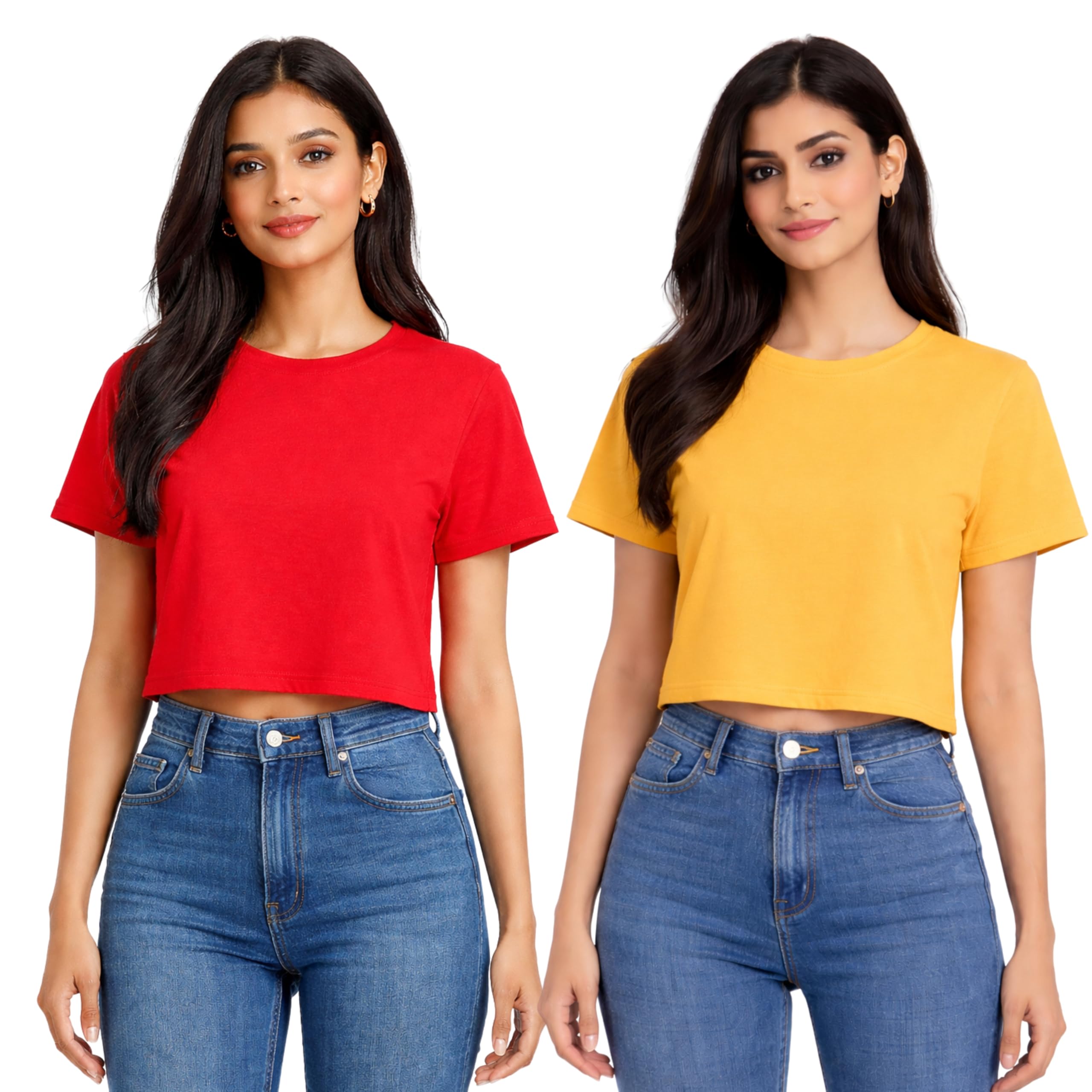 hangout hub Women Crop Top T-Shirts | Round Neck Plain Solid Tshirts | Double Weaved | Shrink Free Tees | Casual T-Shirt for Woman Ladies Girls(Cotton|Pack of 3)-picture-37
