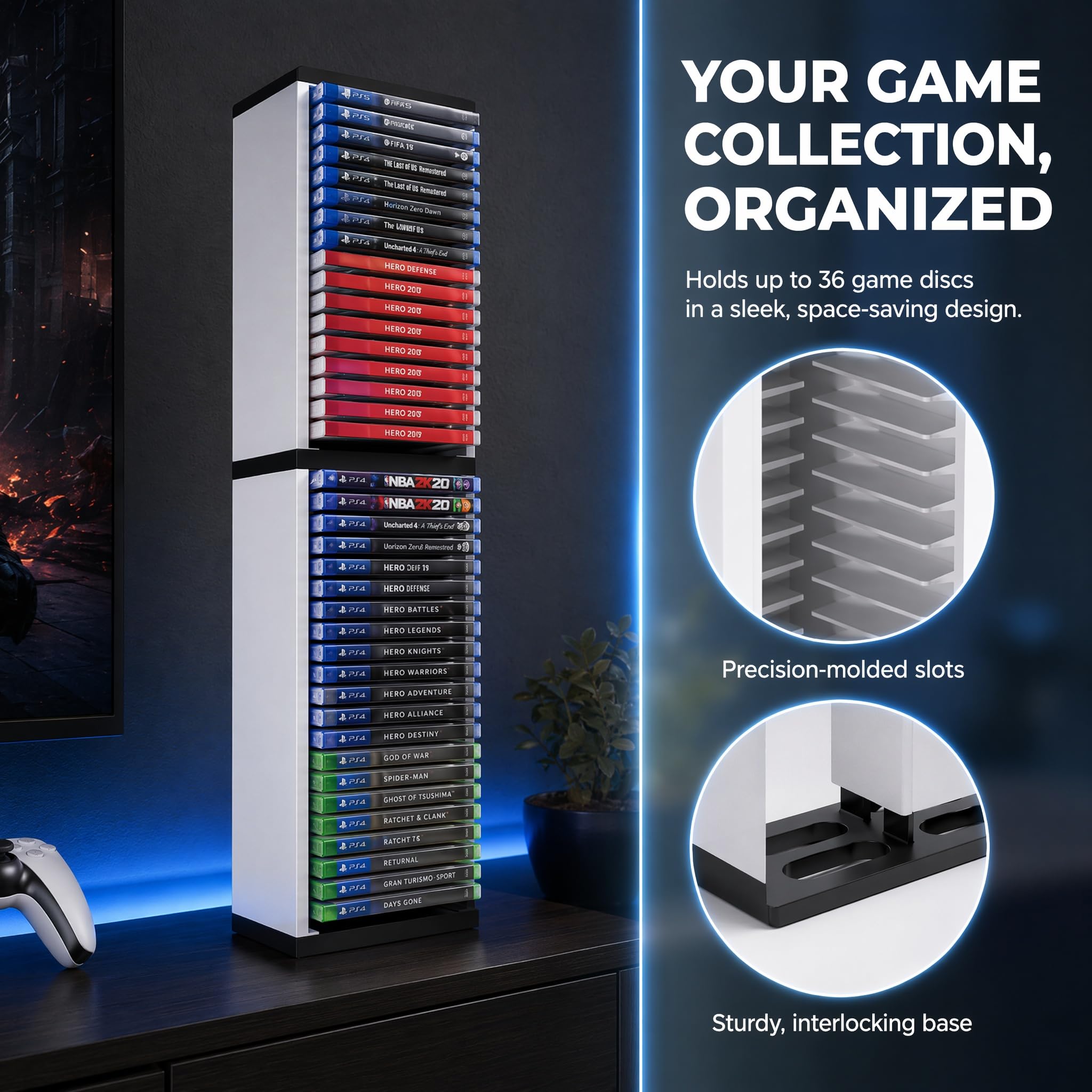 Organizador de discos de videojuegos, para PS5, para juegos de 36 unidades