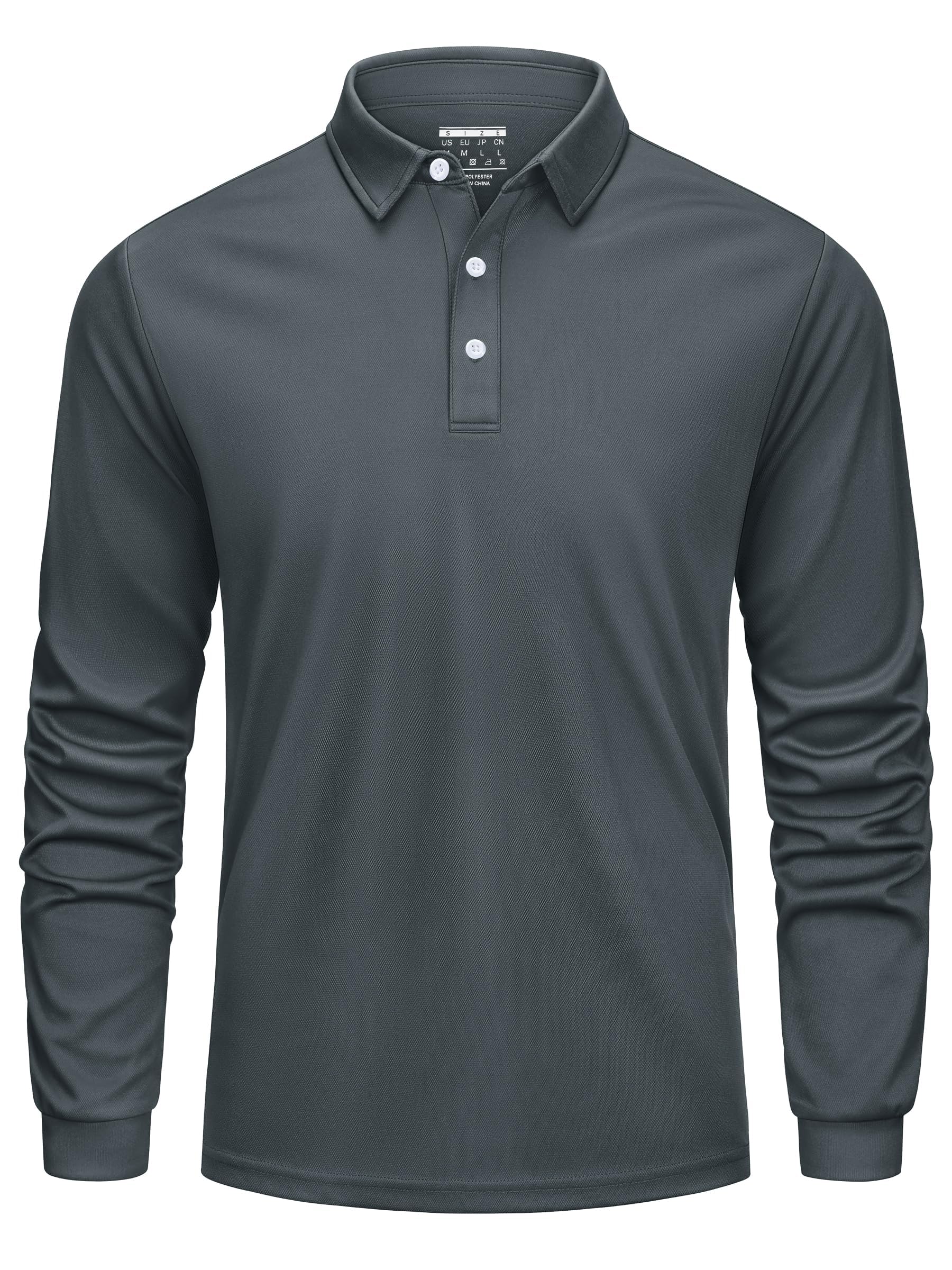 Cavva Polo da uomo a maniche lunghe, da golf, ad asciugatura rapida, da | poliestere, sportivo, a maniche lunghe, vestibilità regolare, traspirante, da golf, leggero, con bottoni, per il tempo libero