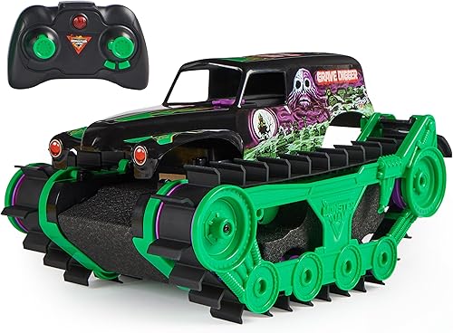 Monster Jam, Vehículo oficial de Grave Digger Trax All-Terrain con control remoto para exteriores, escala 115, juguetes para niños y niñas a partir