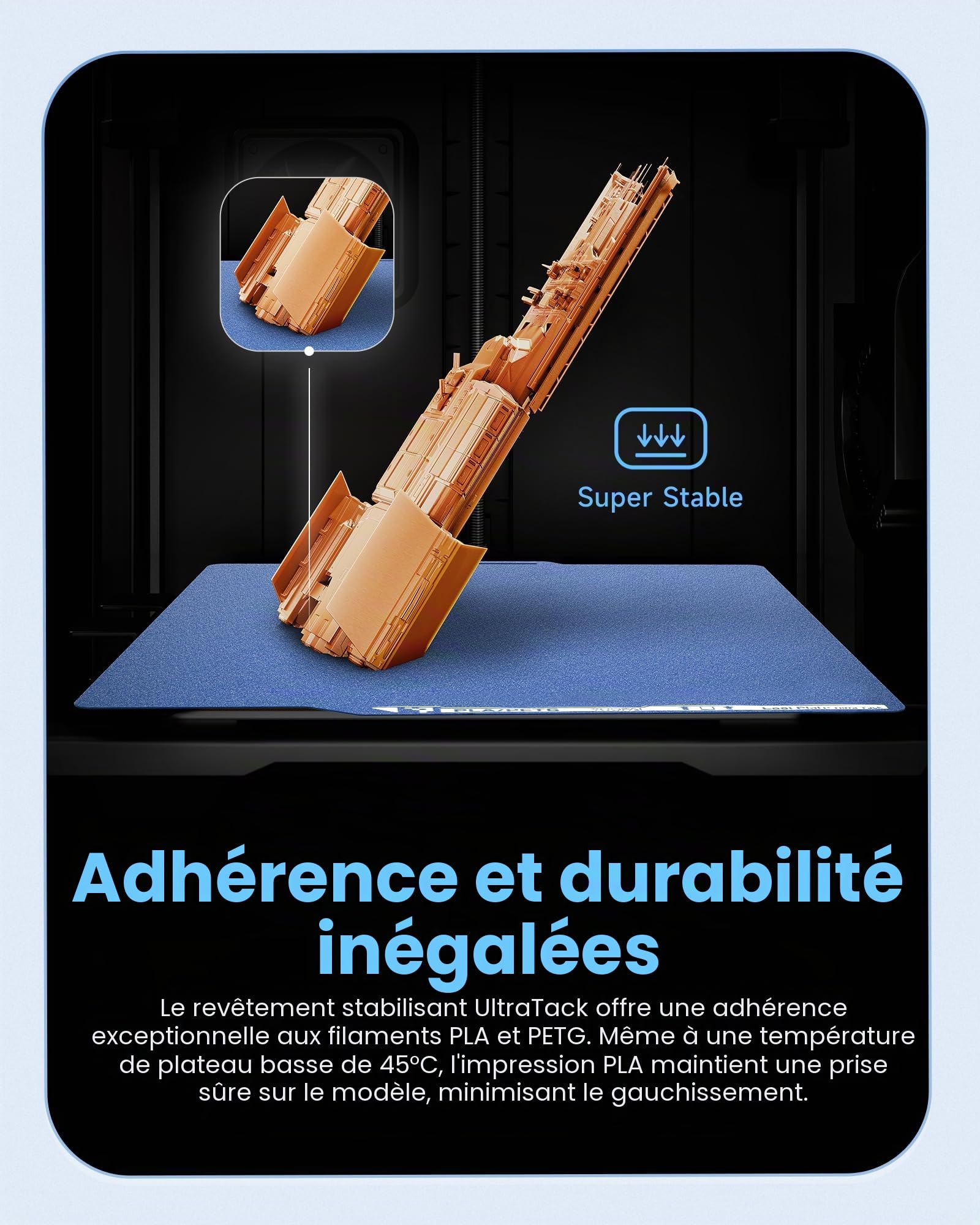 YOOPAI Plaque de Impression à Froid 257 x 257 mm pour Imprimante 3D Bambu-Lab X1 X1C X1E P1P P1S A1, Ruban anti-déformation avec revêtement UltraTack, Bleu