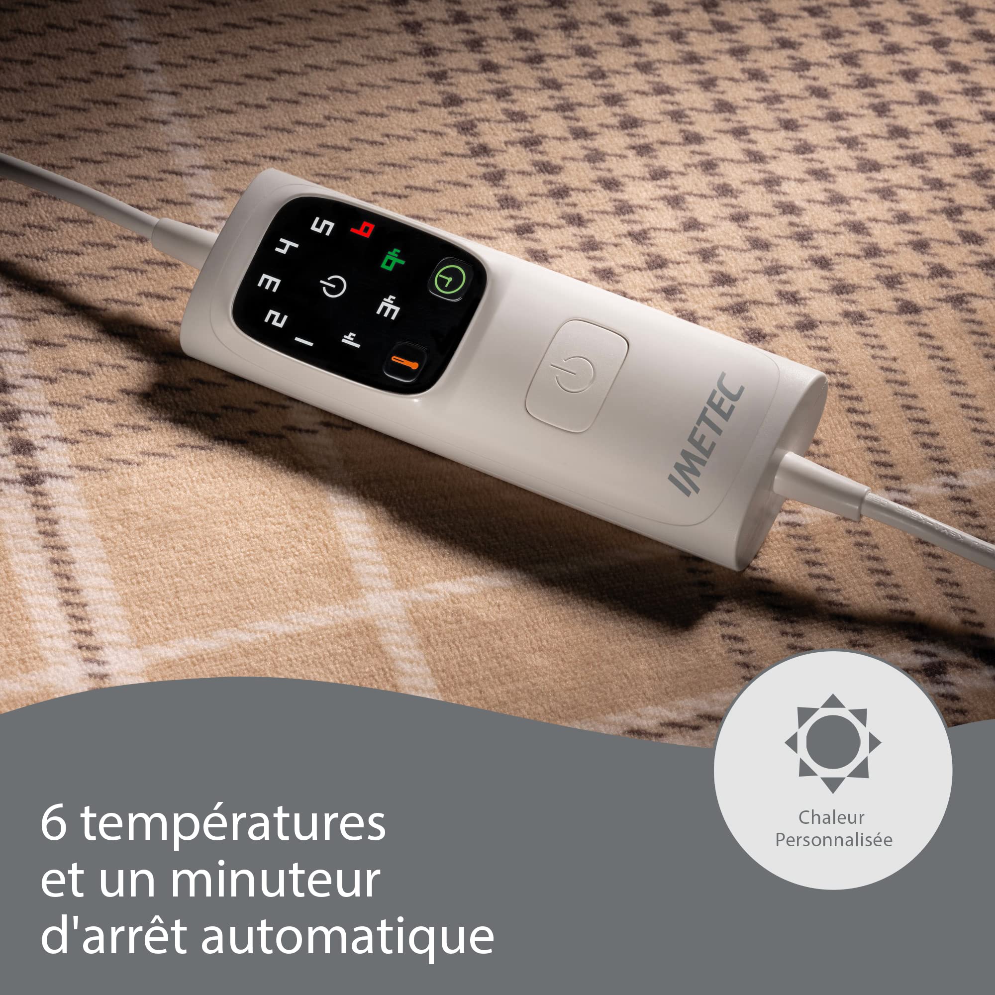Imetec - Couverture Chauffante Adapto Elegance - Plaid chauffant 180x140 cm - Couverture Électrique 6 Températures, Tissu Doux, Technologie Anti Surchauffe Adapto, Chauffage Rapide, Lavable en Machine