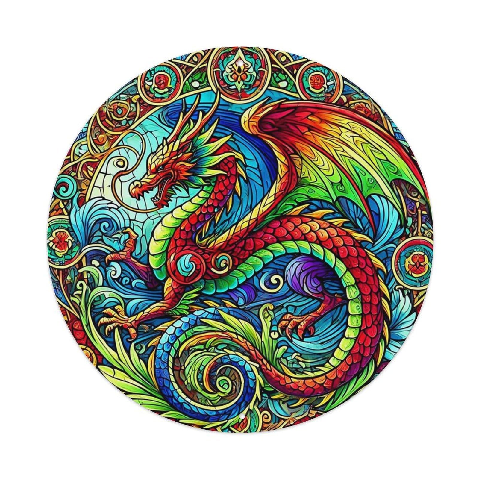 Jdyansheng Vintage Colorful Dragon Mandala Art Print Tin Sign Metal Poster Metal Signs For Home Man Cave Bar Cafe Kitchen Laundry Room Wall Decorations 8X8 Inches