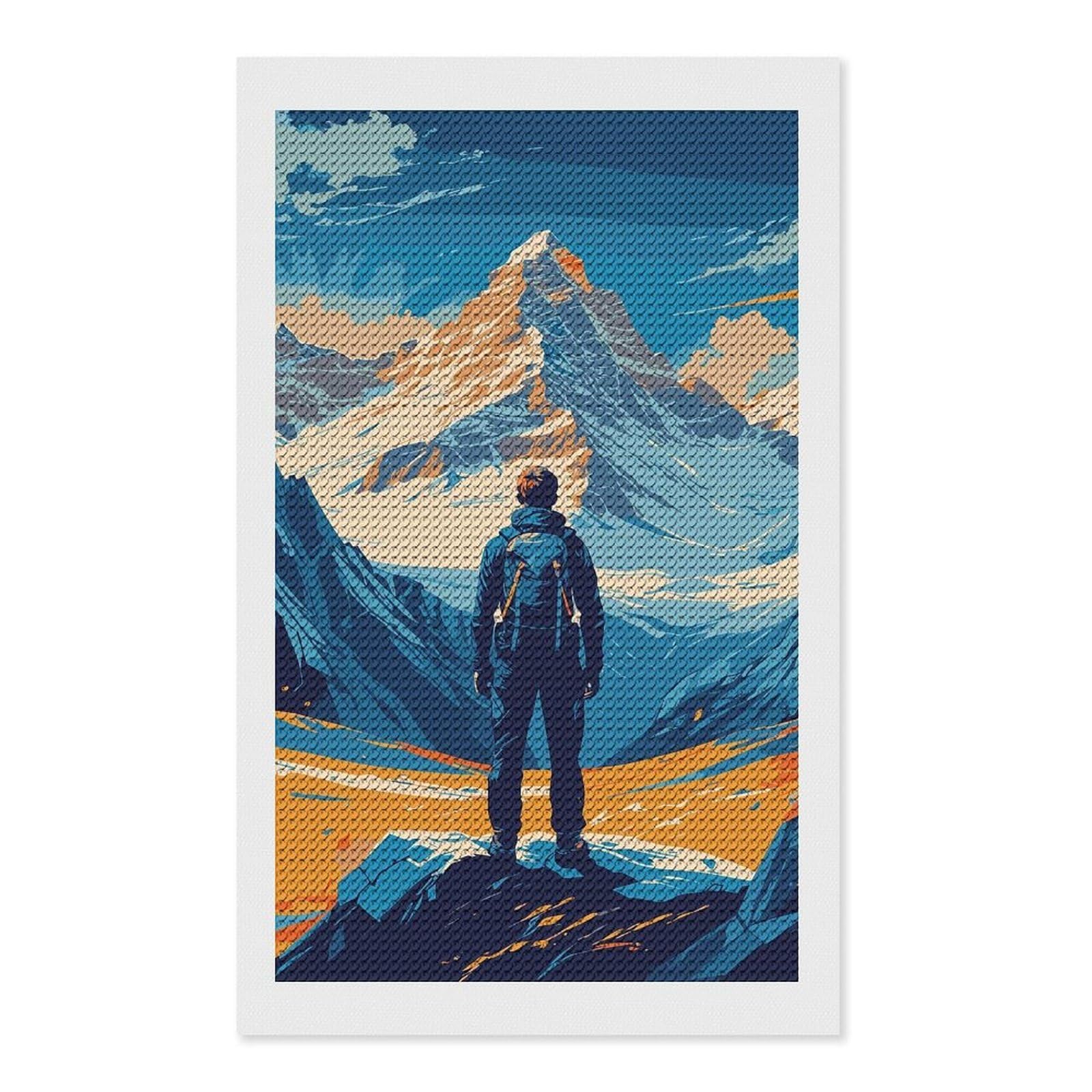 Junmoney Mountain Hiker Landscape Art Diamond Art Canvas 12"x20", for Adults, Pleasing Wall Art Project, Modern Decor, Gift Idea, Nice Detail and Sparkle