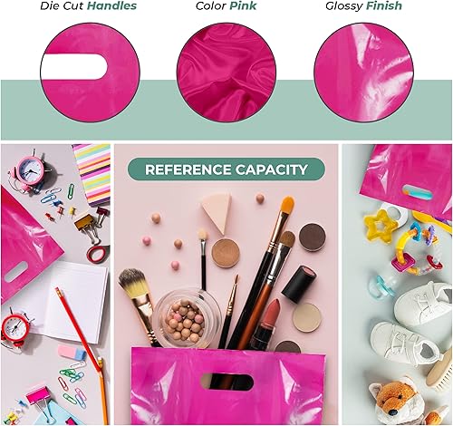 Miniatura 4 de Paquete de 100 bolsas de plástico brillante para mercancías de 12 x 15 pulgadas de grosor de 12 x 15 pulgadas de grosor, asas troqueladas, perfectas