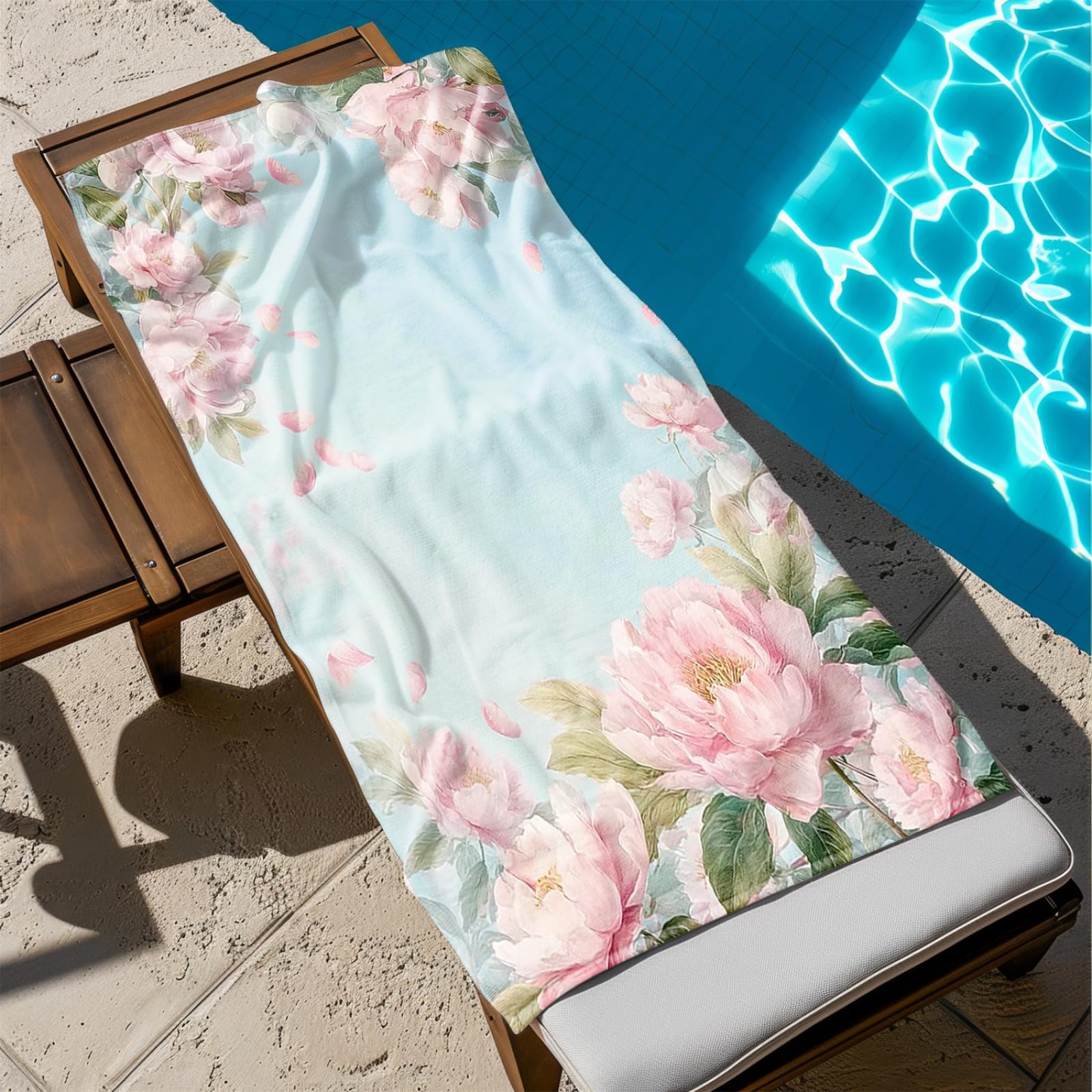 Genérico Toalla Playa Grande Flor Rosa Cielo Azul Microfibra Secado Rápido Oversize Toalla Sin Arena Súper Ligera Piscina Camping Picnic Yoga Gimnasio Y Deportes Viaje
