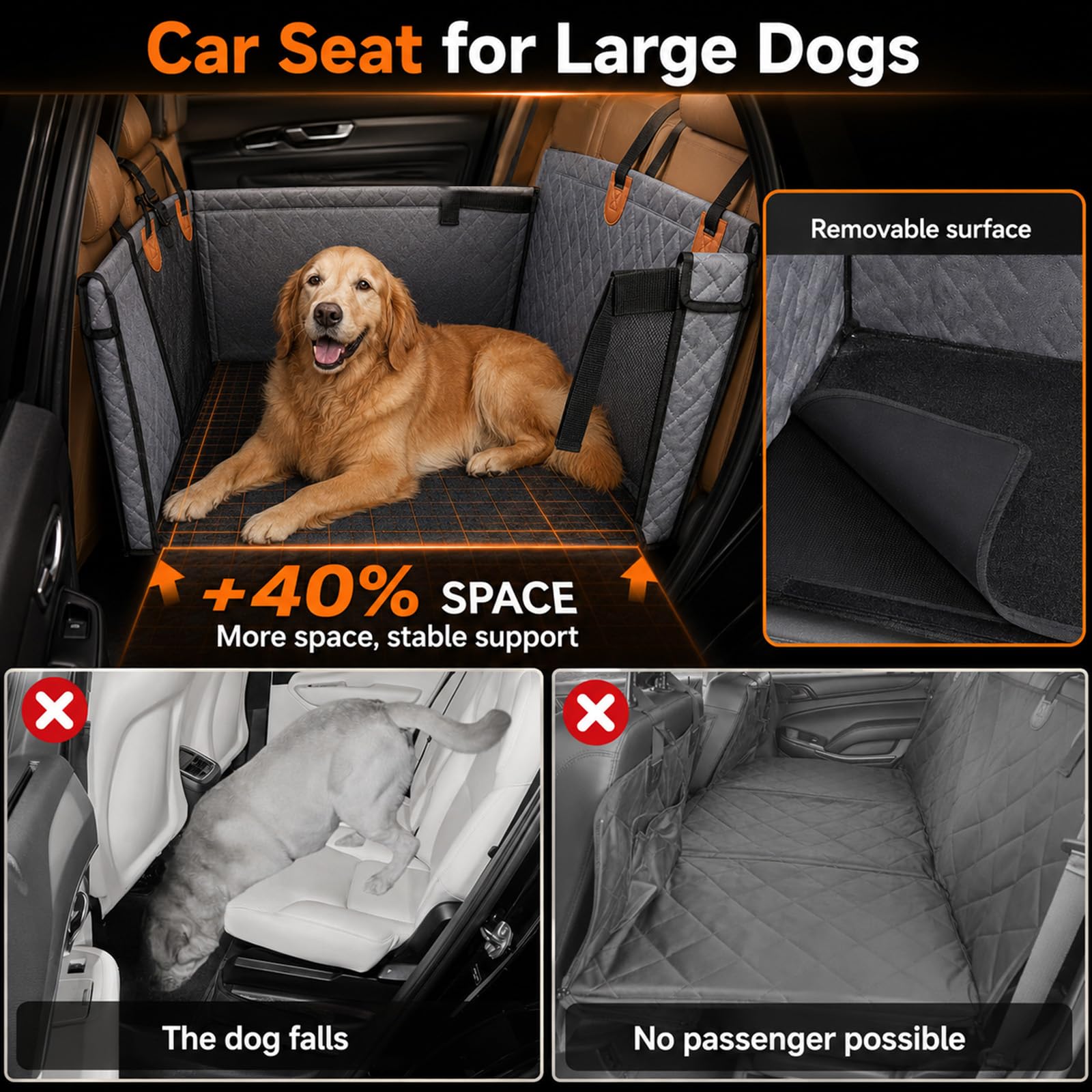Perros Suelo Duro Asiento Individual, Asiento para Perros Reforzado Coche con Ventilación y Espacio de Almacenamiento, Impermeable Antideslizante Con Ventana de Red, Asiento para Perros Reforzado