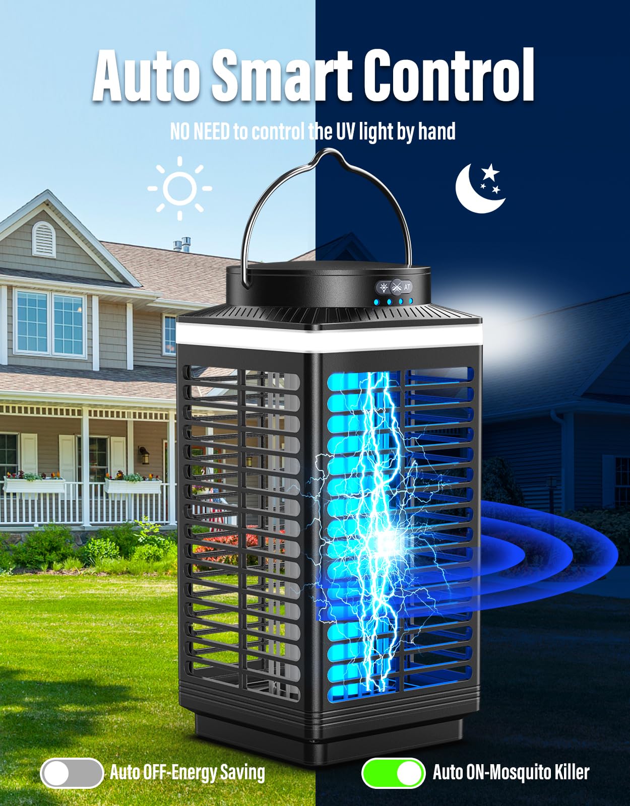 Bug Zapper Outdoor Kabellos, 4200V Elektrischer Mückenzapper mit LED Blaulicht, 3 in 1 Tragbarer & Wiederaufladbarer Bug Zapper Outdoor Wasserdicht IP67, Kabelloser Hängender Fliegenvernichter für