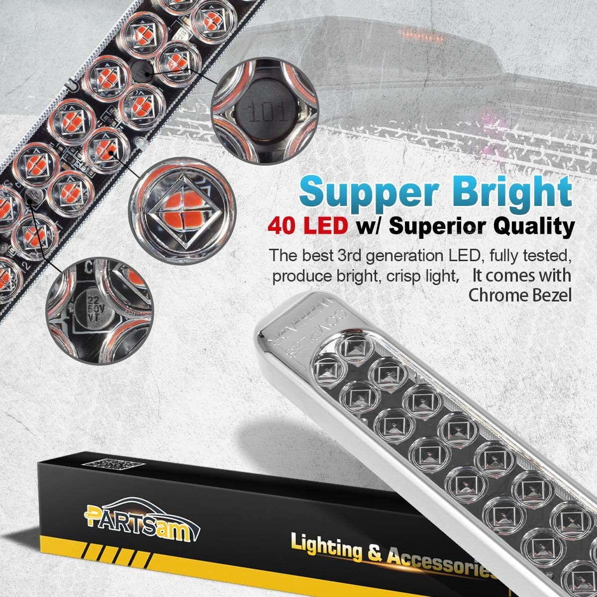 Partsam 2Pcs 17" Clear Lens Red LED Tail Light Bar - 40 LED 3rd Brake/Stop/Turn & Tail Light; DOT Approved, Sealed Waterproof Clearance Marker Identification Tail Light Bar for Trucks Trailers