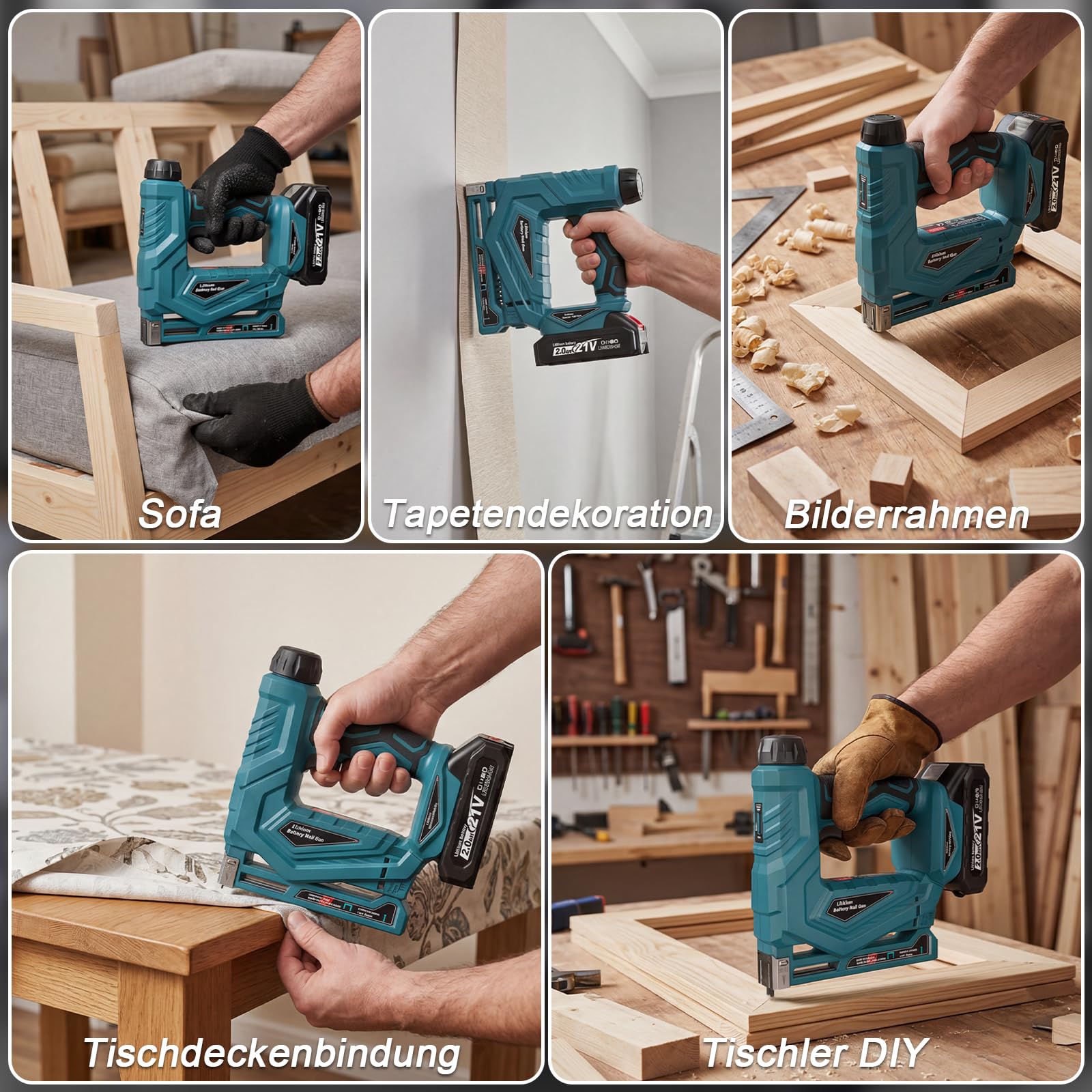 YEARTOP 2-IN-1 Akku Tacker, Elektrotacker für Bastelarbeiten/DIY/Polster | Kompatibel mit Makita 18V Akku, 2 Modi Typ 53 (6-14mm) & 18GA (6-15mm), 2 X 2000mAh Akkus & 2000 Nägel