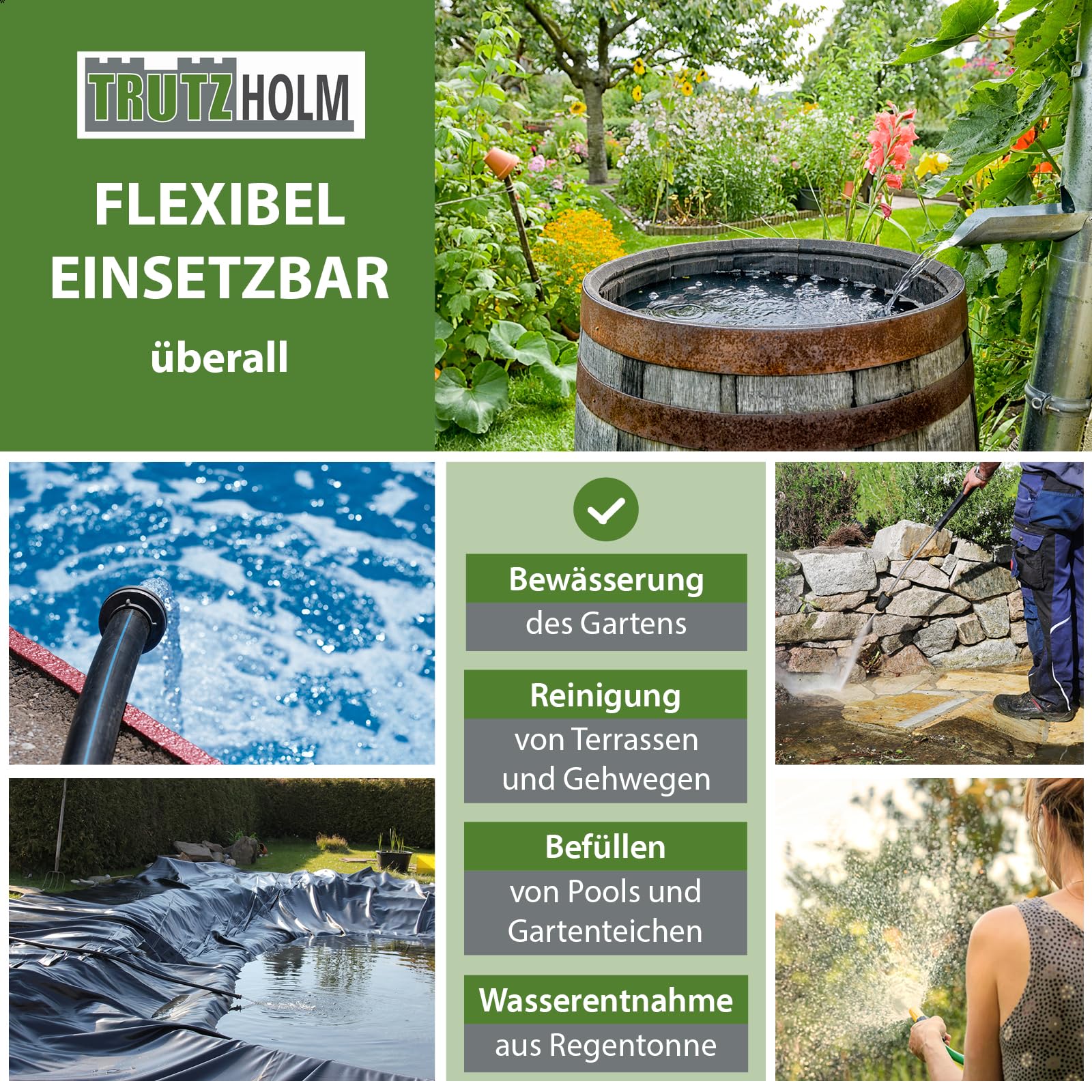 TRUTZHOLM Gartenpumpe 600 W 3000 l/h Förderhöhe 43 m Förderdruck max. 4,4 bar 1" Anschluss Jetpumpe Druckpumpe Saugpumpe zur Gartenbewässerung inkl. praktischem Handgriff und stabilem Pumpenfuß