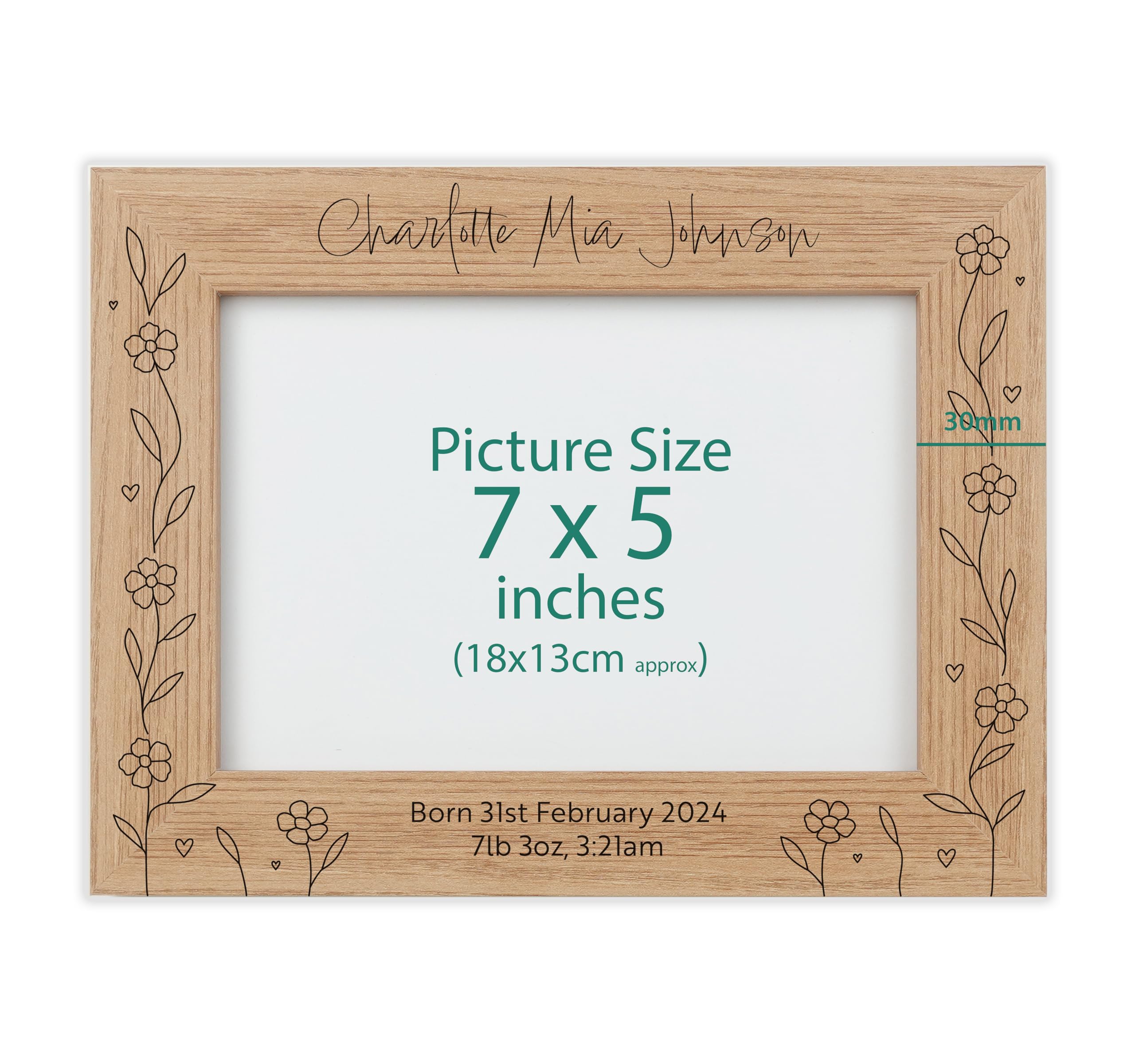Personalised Engraved frame (New Baby, Oak Effect, 7x5 Inches (Landscape))