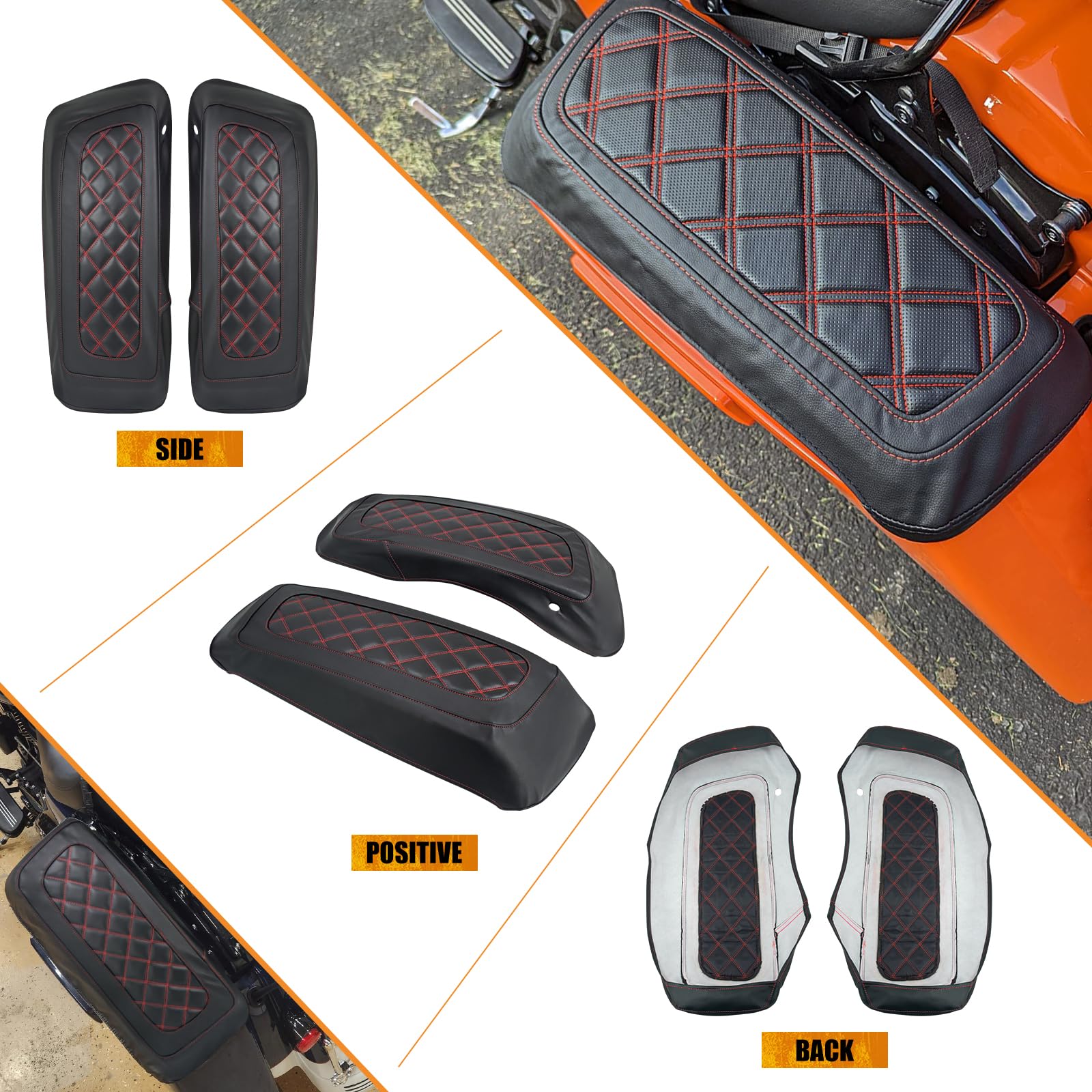 Housses de Couvercle de Sacoche, Housses rigides pour Harley Touring Street Glide Road Glide Road King Electra Glide Tri Glide 2014-2024 (Coutures Rouges)