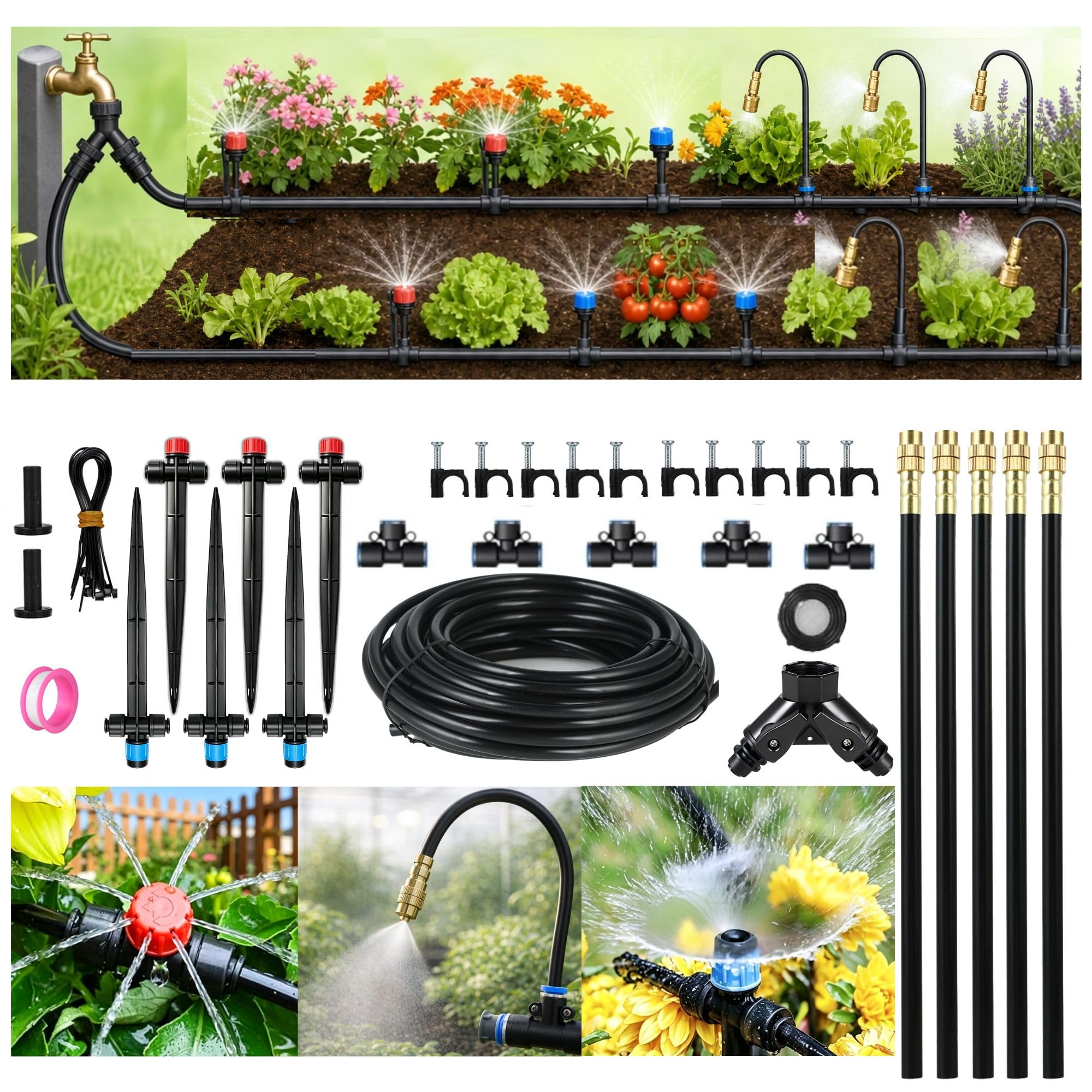 Tropfbewässerungssystem für Gartenbewässerung: Quick Connect Tubing Automatisches Sprinkler-Kit Einstellbare Nebelteile Wasserschlauch