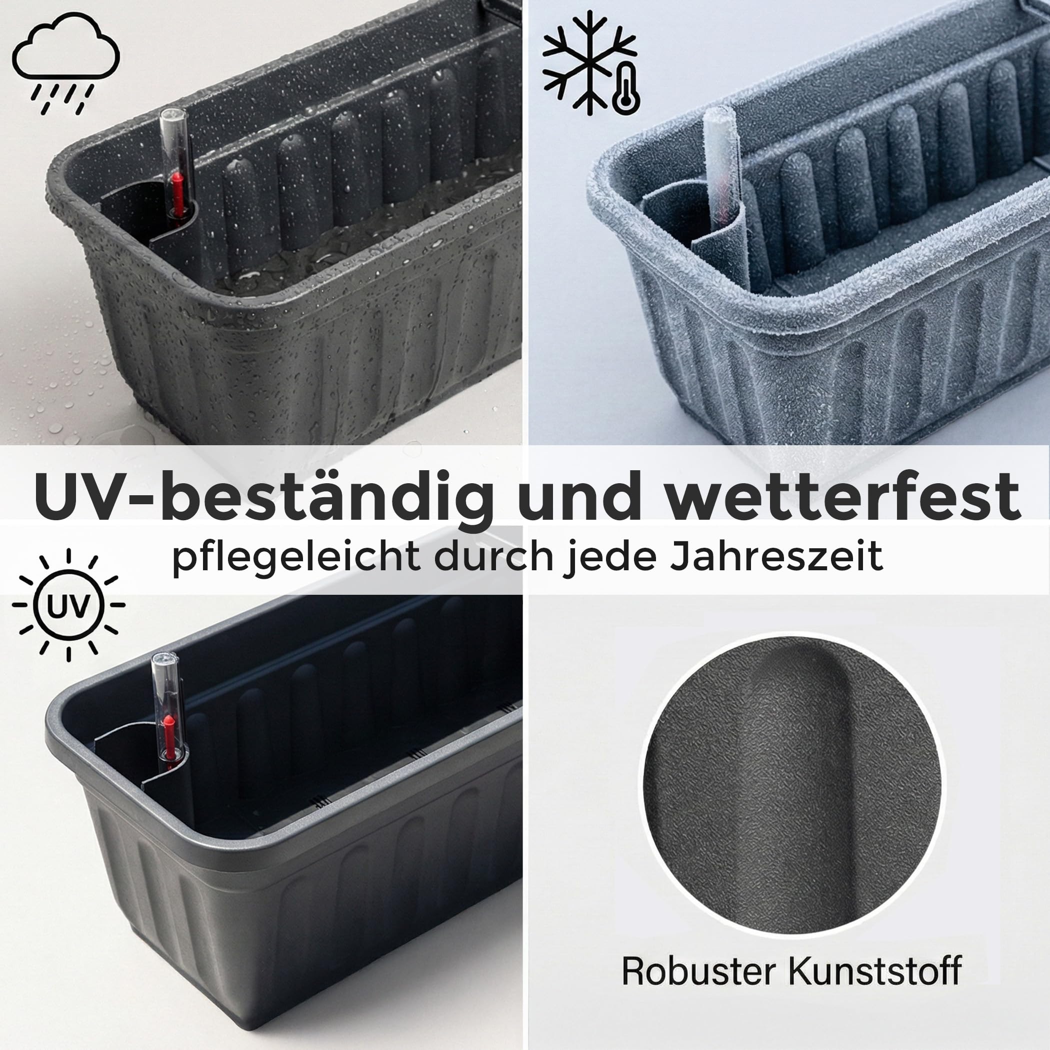 Hausfelder Balkonkasten mit Wasserspeicher 60 cm 3er Set Blumenkasten mit  Bewsserungssystem & Wasserstandsanzeiger, Pflanzkasten fr Balkon Gelnder  Indoor Outdoor (Anthrazit-Schwarz): Amazon.de: Garten