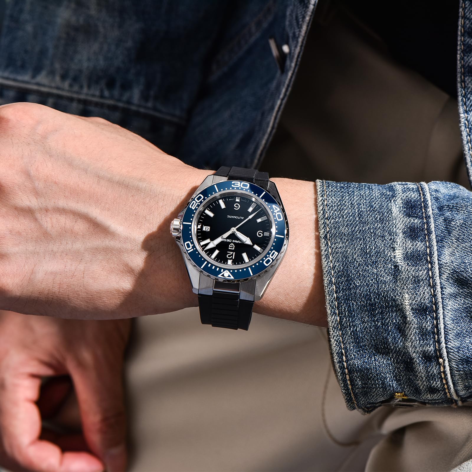 Pagani Design Herren Automatikuhr, Miyota 8215 Japanisches Uhrwerk, 42mm Edelstahlgehäuse, Keramiklünette, 100m Wasserdicht, Leuchtend, Edelstahlarmband