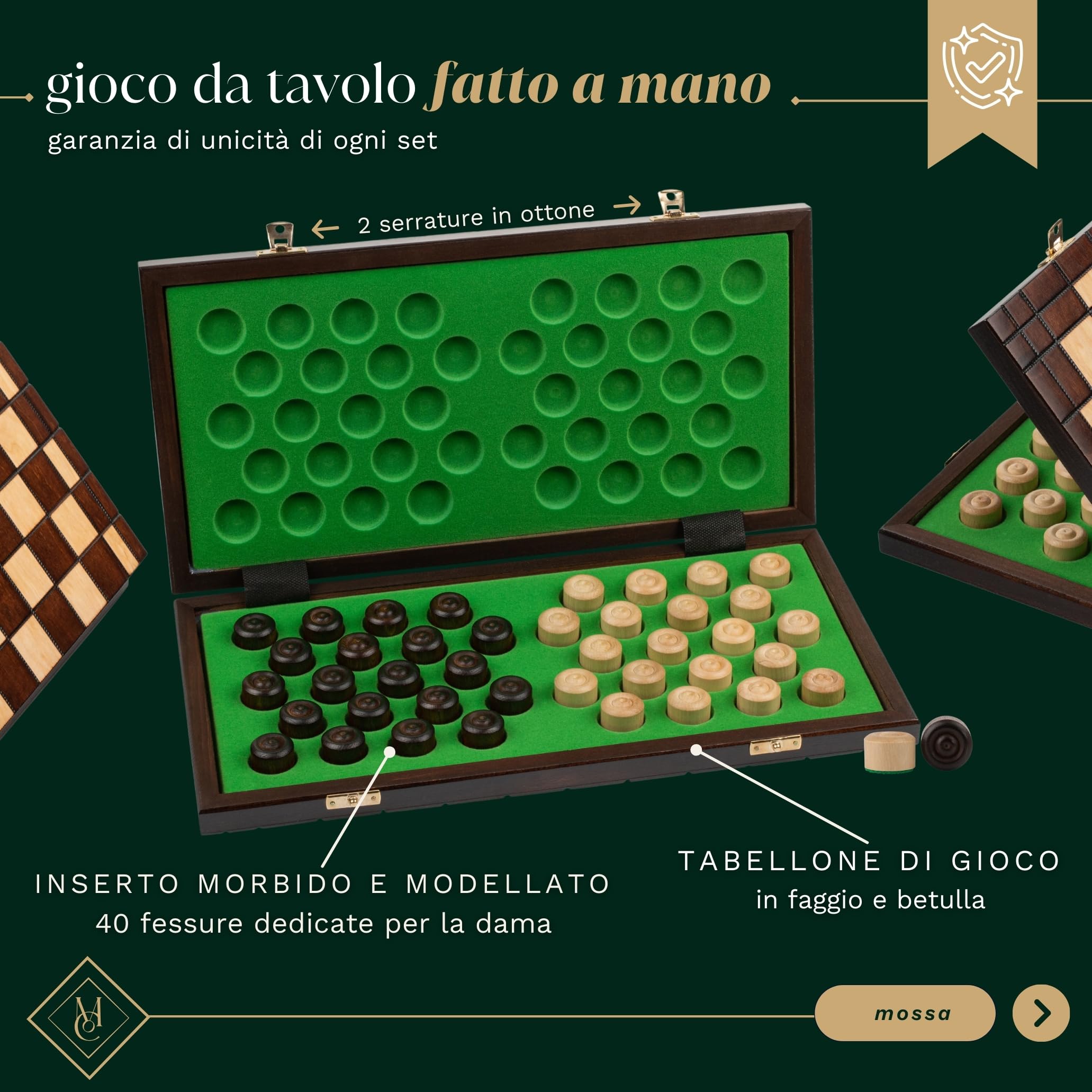 Master of Chess XXL 100 Fields CHECKERS 39cm / 16in Gioco di dama/dama in legno, gioco classico artigianale