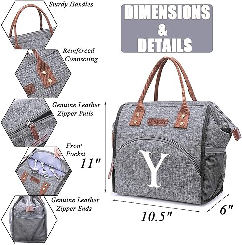 Miniatura 2 de DTBG Lonchera con inicial para mujeres y mujeres, reutilizable, aislada, para adultos, bolsa de almuerzo de apertura amplia, bolsa enfriadora