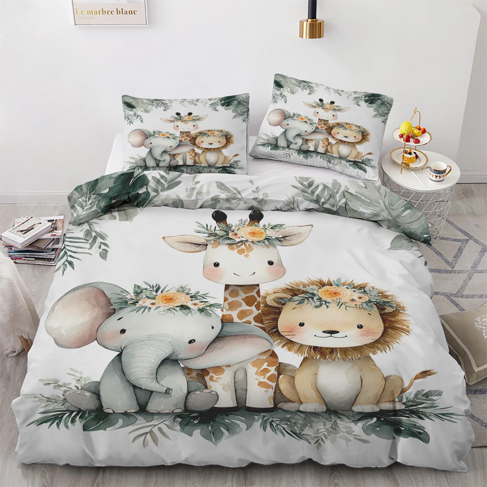 Housse de couette 90x190 animaux de la jungle en microfibre avec taie d'oreiller