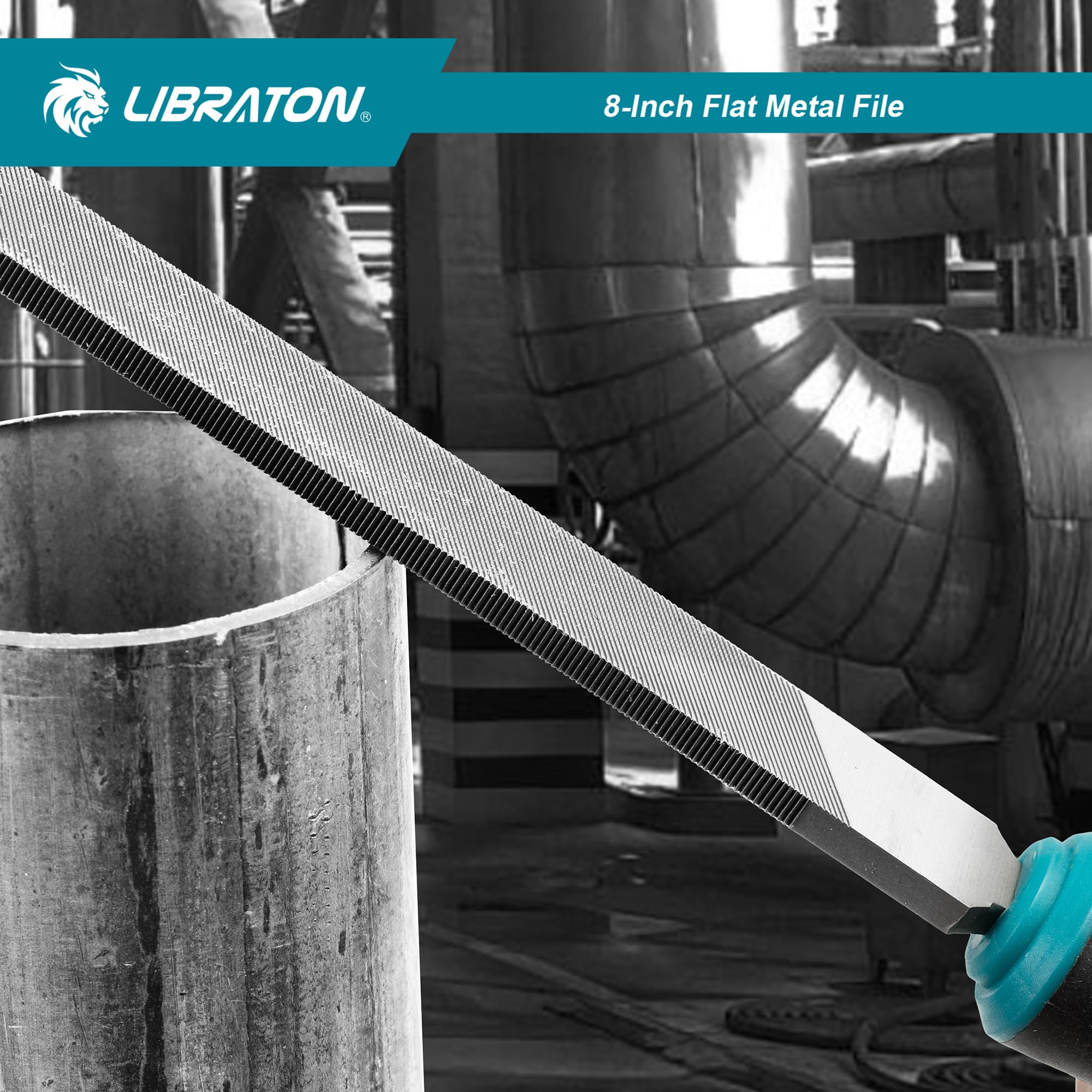 LIBRATON Lima Piatta per Metallo da 200 mm, Lima per Metallo, Lima Manuale per Metallo, Lavorazione dei Metalli, Legno, Plastica, Lima Piatta per Rifinire, Modellare e Raschiar