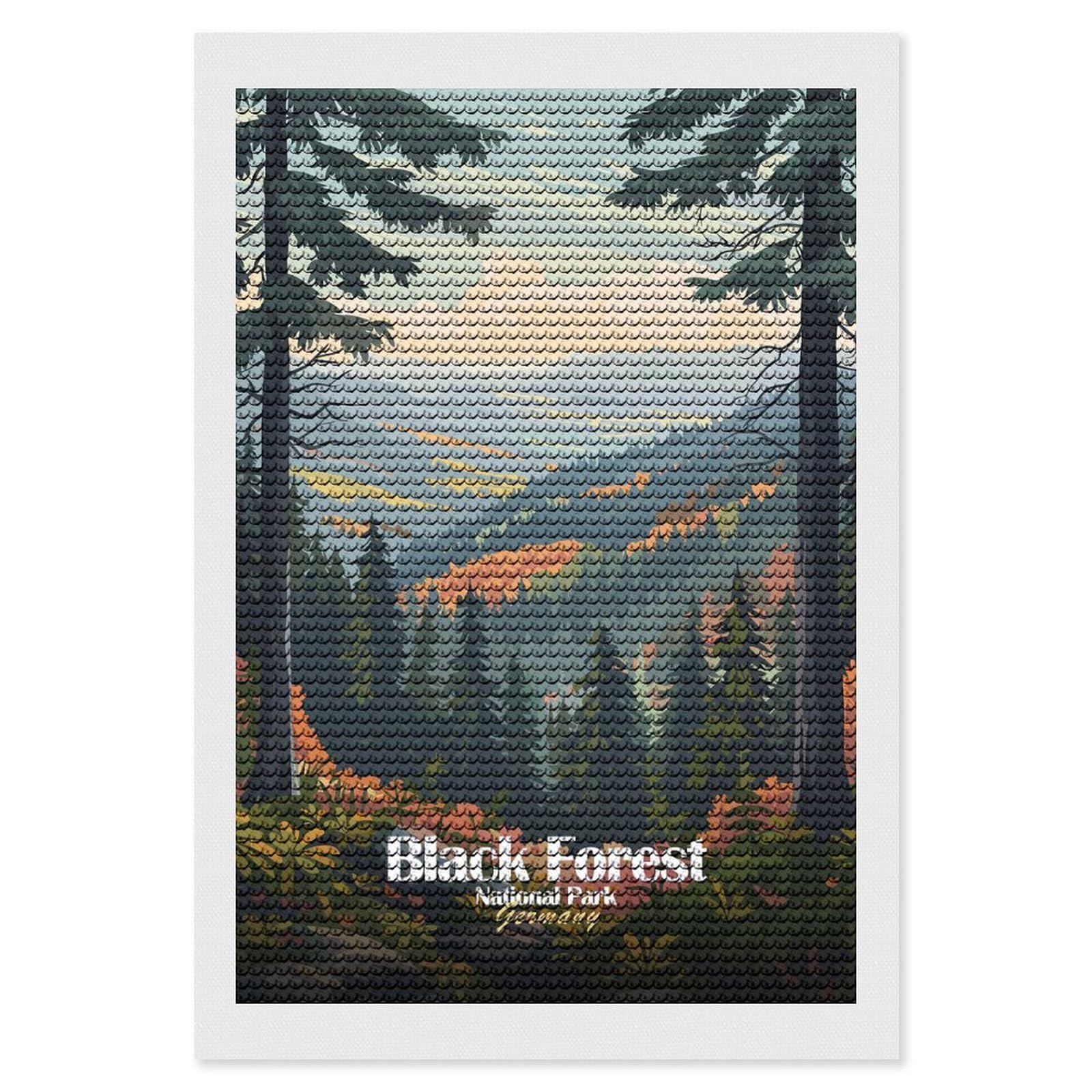 Junmoney Black Forest National Park Germany Diamond Painting Set 8"x12", Neat Printed Canvas, with Tool Kit, Bedroom Decor, Gift Idea, Complete Accessories