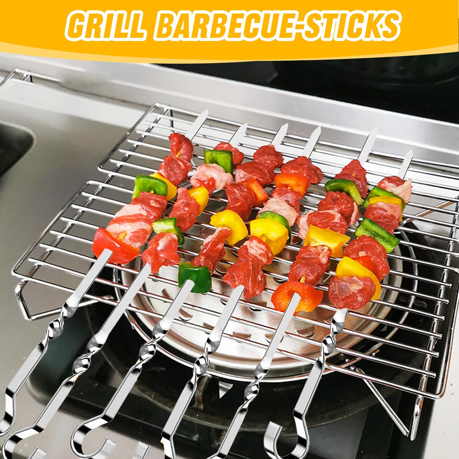 Lot De 24 Brochettes En Acier Inoxydable + 2 Pinceaux à Huile - 30 Cm - Pour Barbecue, Viandes Et Légumes