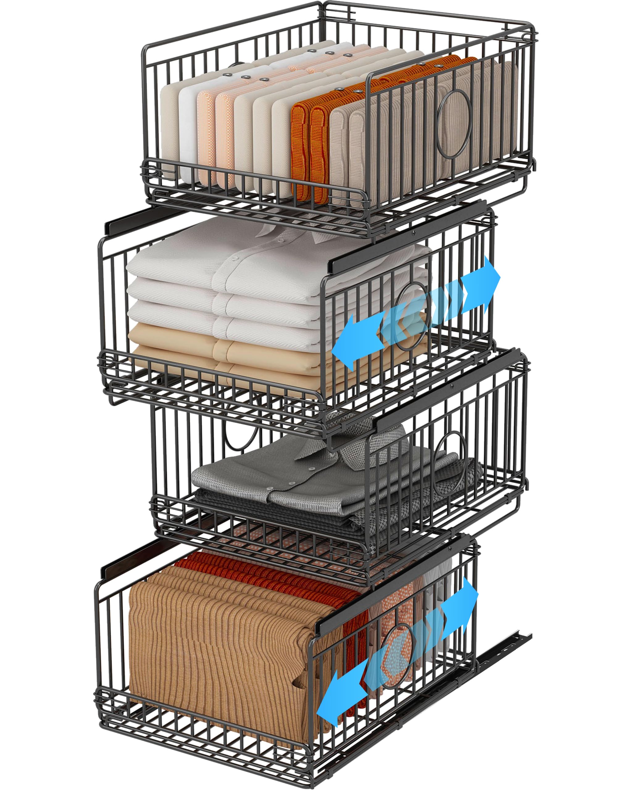Ornestia 4 Pack Stackable Wardrobe Storage Organiser for Cupboard,Black