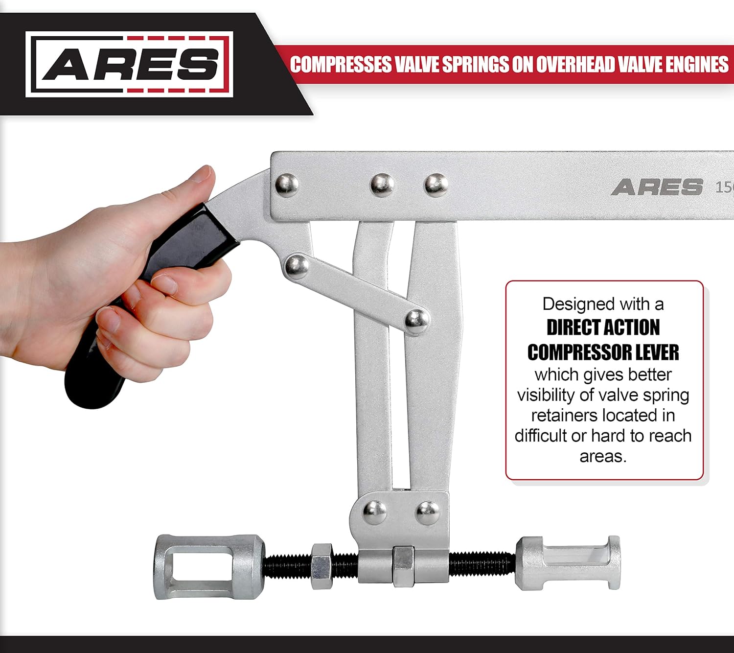 ARES 15017 - Valve Spring Compressor - Compresses Valve Springs on Overhead Valve Engines - Direct Action Compressor Lever Gives Better Visibility During Compression