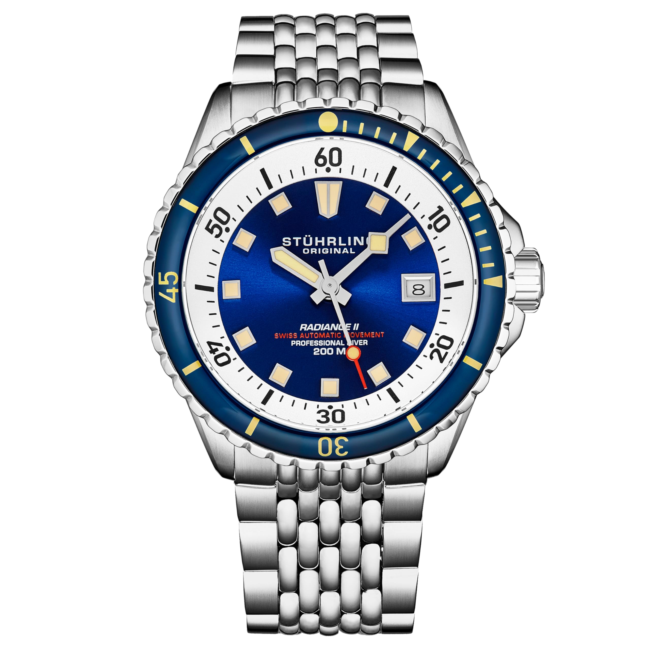 Stuhrling Original Swiss Automatic Depthmaster Radiance Diver Watch Stainless Steel Case with Rotating Unidirectional Bezel and Stainless Steel Beaded Metal Bracelet Water Resistance up to 200 Meters, Blue (B0C7RPVF4F) Amazon Price History, Amazon Price Tracker