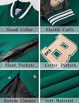 Aelfric Eden Varsity Jacket Mens Green Vintage Bomber