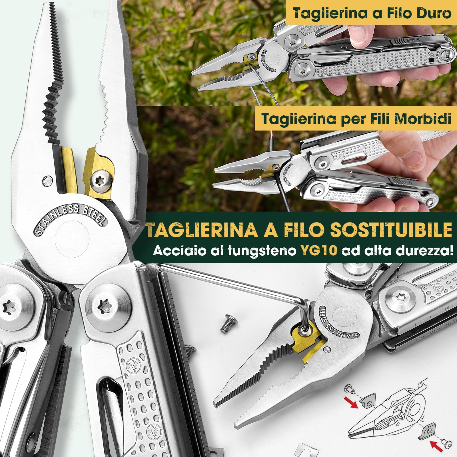 Multper Pinza Multiuso, Idee Regalo Uomo Compleanno, Multitool Gadget Utili con Coltello di Damasco, Forbici e Testa Cacciavite, Regalo Anniversario per Lui, Regali di Natale, Idee Regalo Uomo Natale