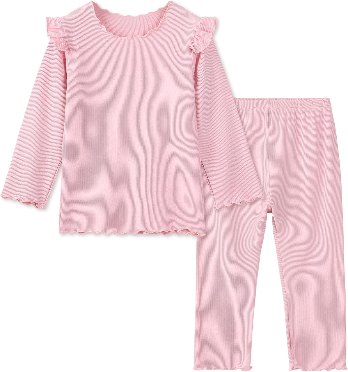 DIPUG Toddler Baby Pajamas Long Sleeve Ruffle Pajama Set for Girls Kids Solid Pjs Soft Sleepwear 12M-7Y