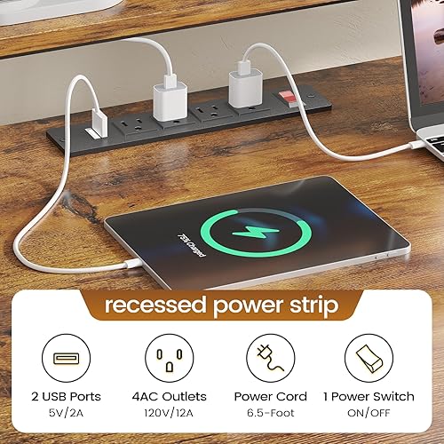 Miniatura 25 de SEDETA - Escritorio gaming en L, para oficina, casa, de 66 pulgadas, con cajón para archivos, toma de corriente, luces LED, repisa para monitor y