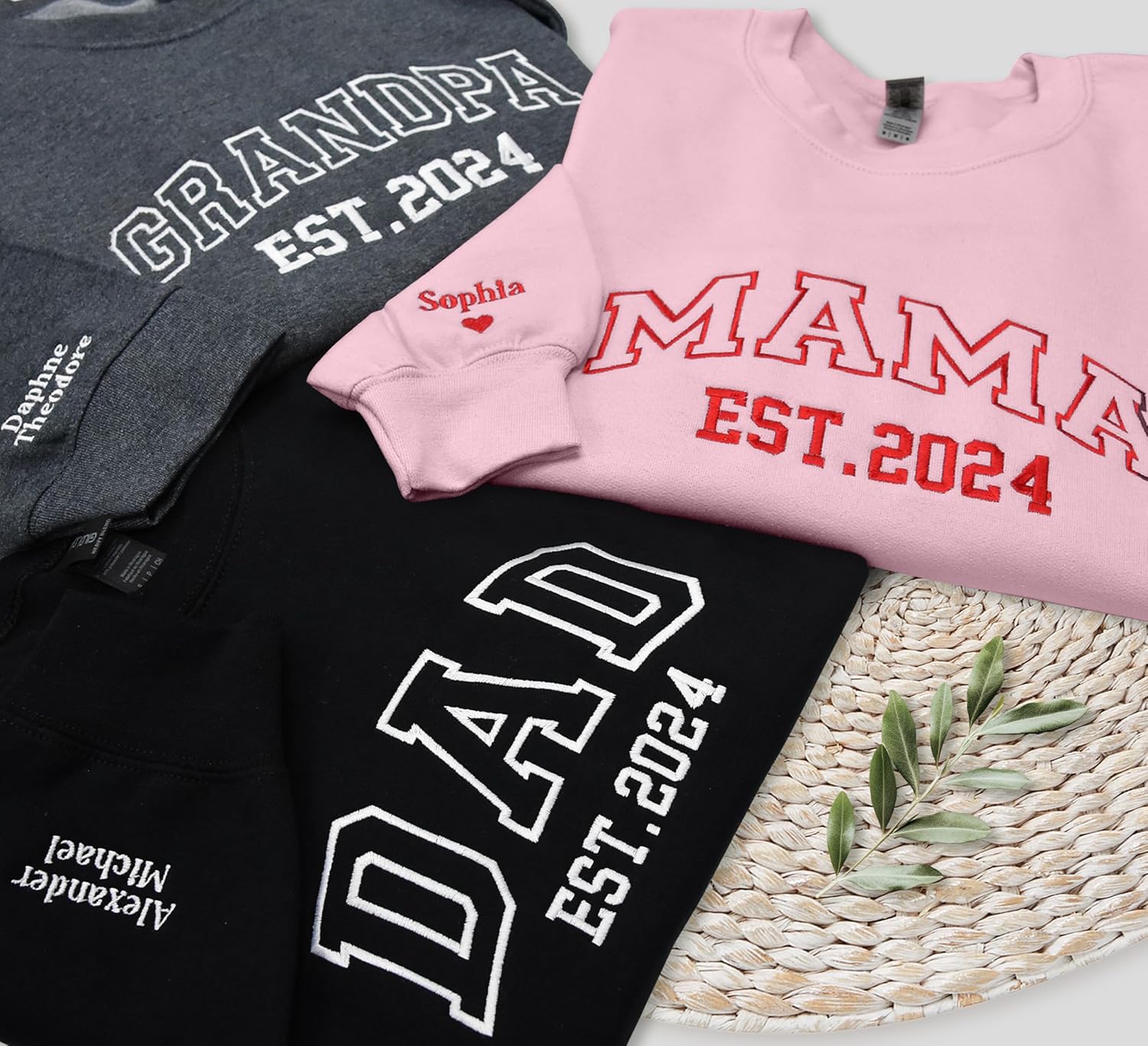 Custom Text Mama Dad Est Embroidered Sweatshirt Add Your Name on Sleeve Long Sleeve Personalized Embroidery Hoodie - Image 4