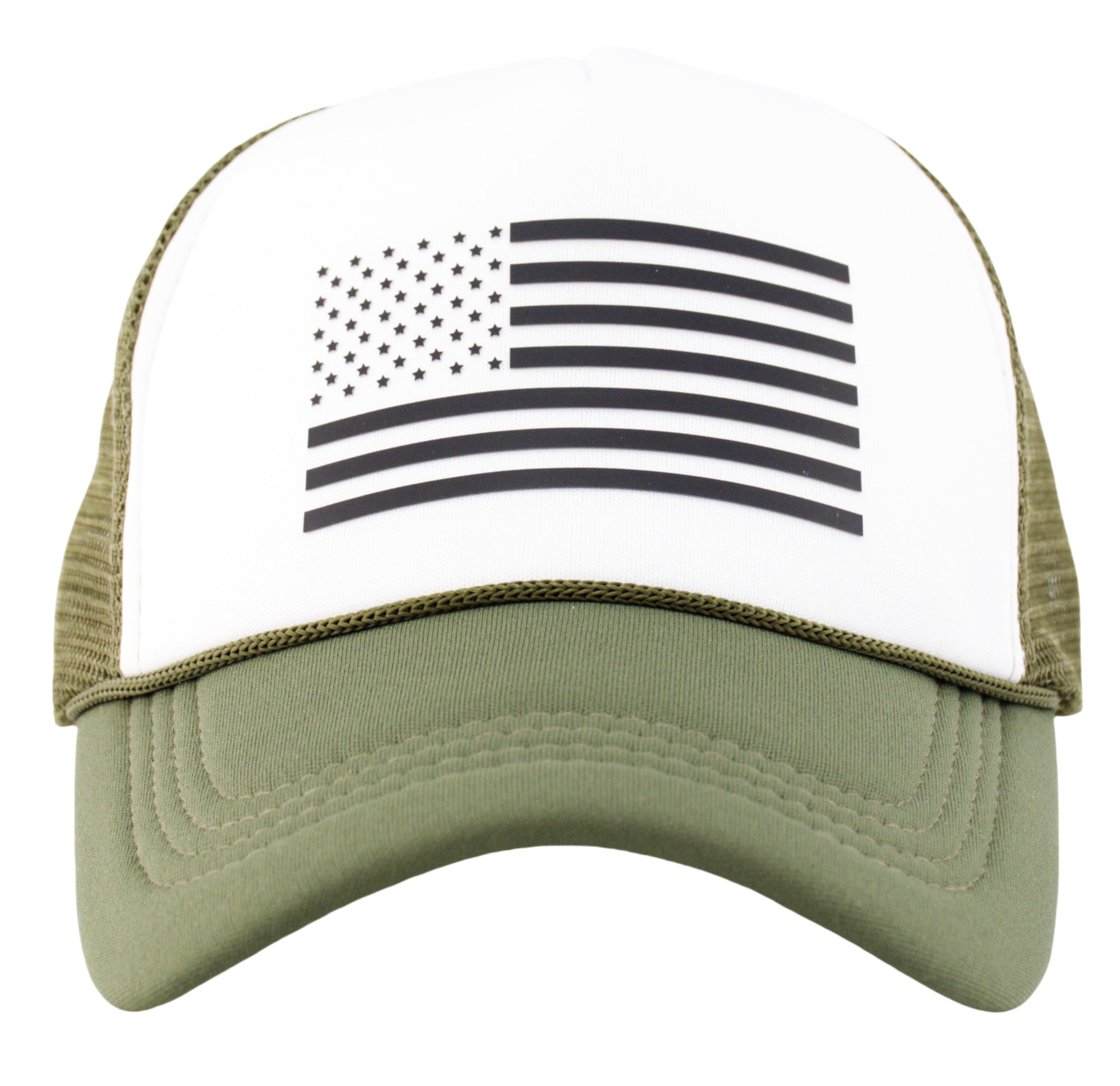 KFQHBQ American Flag Baseball Cap,Foam Snapback Back Mesh Trucker Hat for Men Women-Army Green/White