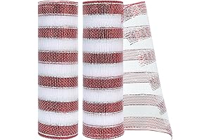 TONIFUL Red and White Mesh Ribbon for Holiday Decoration