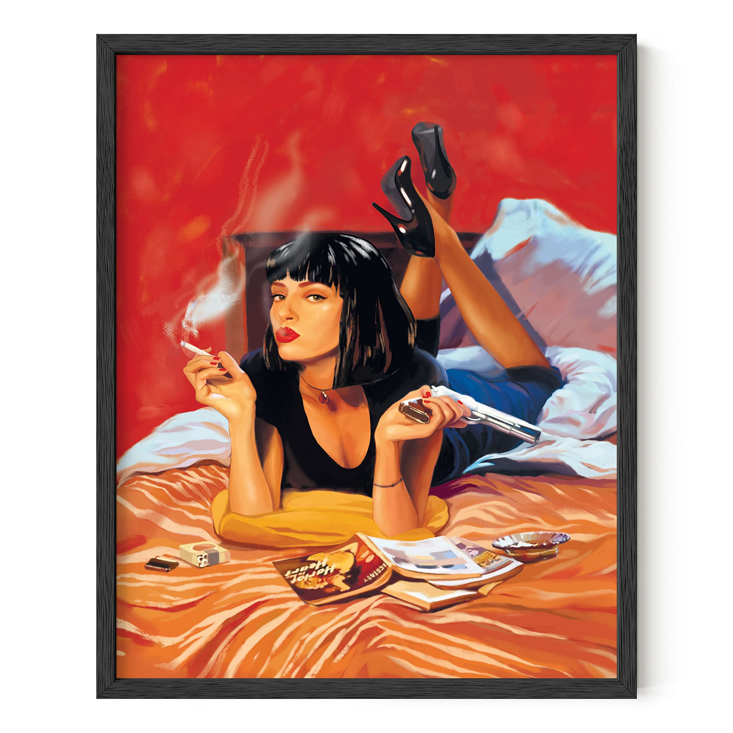 HAUS AND HUES Wall Art Poster - 16x20 Mia Wallace, Classic Movie Poster, Framed Black, Room Decor for Bathroom, Bedroom, Dorm, Living Room, Vintage 90s Aesthetic