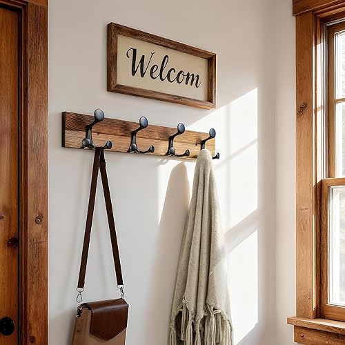 Miniatura 56 de SKOLOO Perchero de madera blanca de 17 pulgadas con 3 ganchos triples, ideal para entradas familiares, aulas y almacenamiento de suministros para