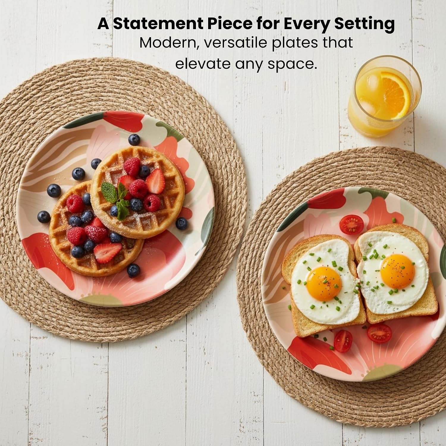 Bamboo 8-Inch Kids Plates – 4-Pack Colorful, Non-Toxic Toddler Dinnerware, BPA-Free, Dishwasher Safe, Reusable Plates