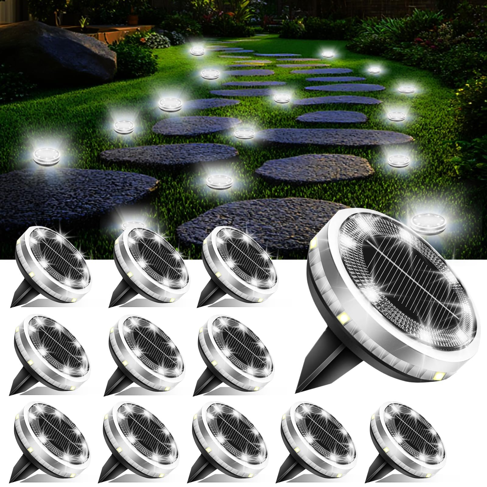 Bzavor 4 Stück IP65 Solar Bodenleuchten Aussen, Upgraded 8 Obere + 4 Seitliche LED-Lichtperlen Solarleuchten Garten, Solar Bodenleuchten Klein,Solarlampen für Außen Garten, Gartenbeleuchtung Außen