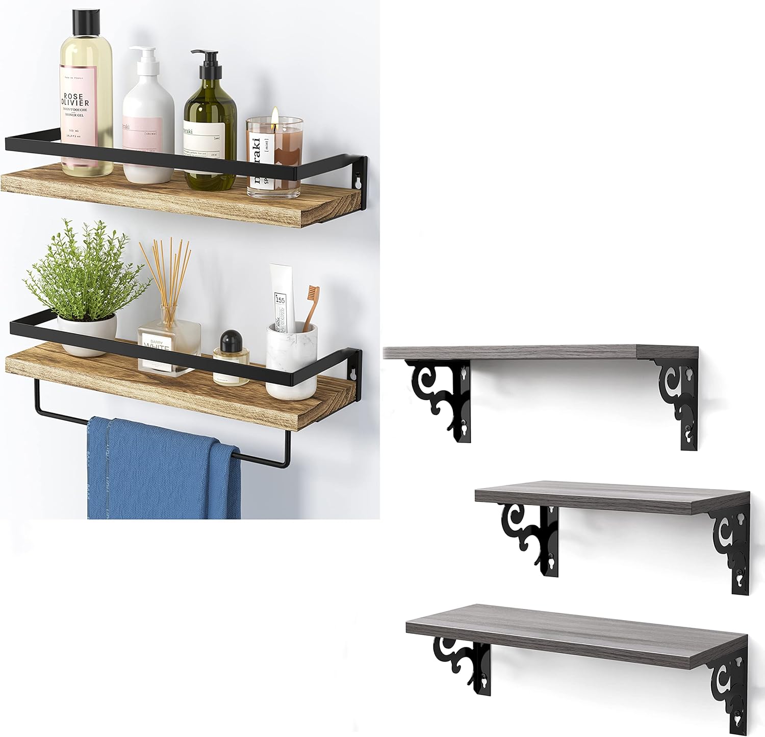 AMADA HOMEFURNISHING Floating Shelves Wall Mounted, Grey